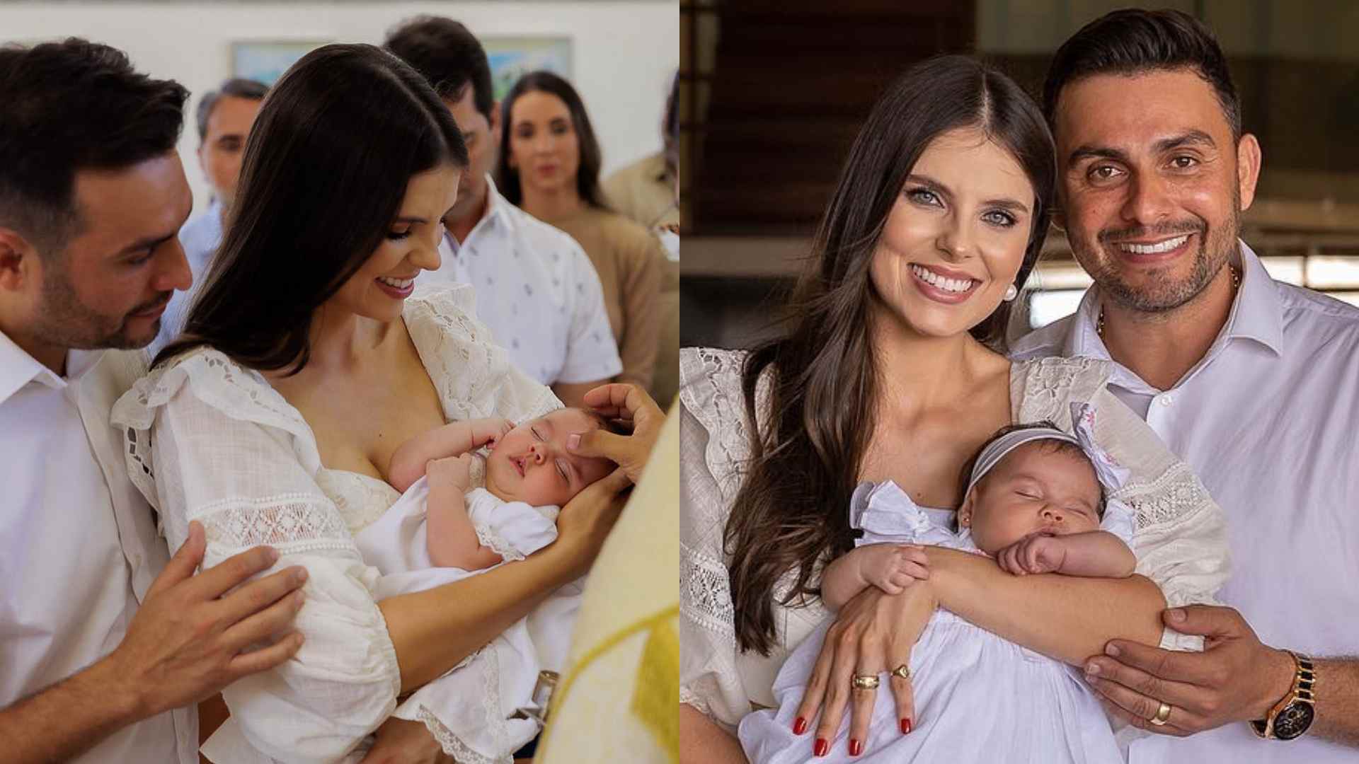 Débora Silva e Mano Walter mostram os detalhes do batizado da filha, Maria Clara