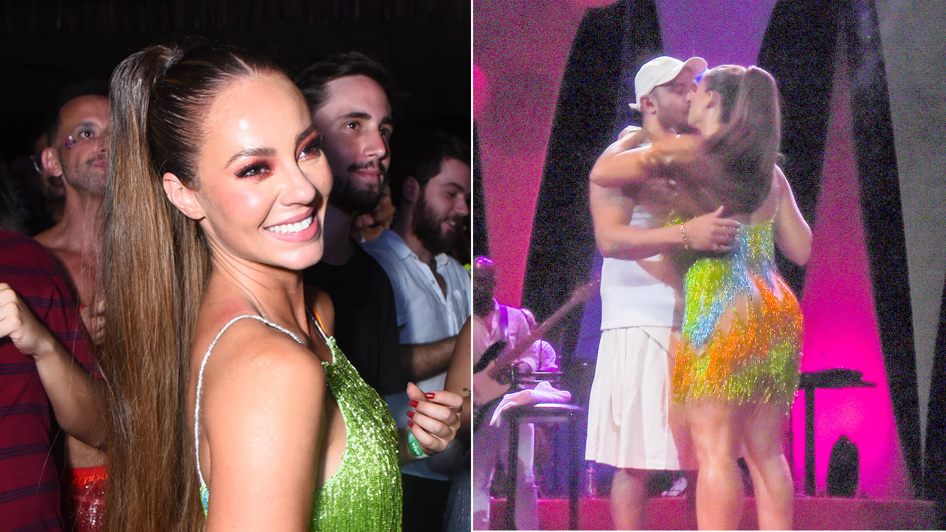Paolla Oliveira dá beijão em Diogo Nogueira ao invadir o palco do show dele