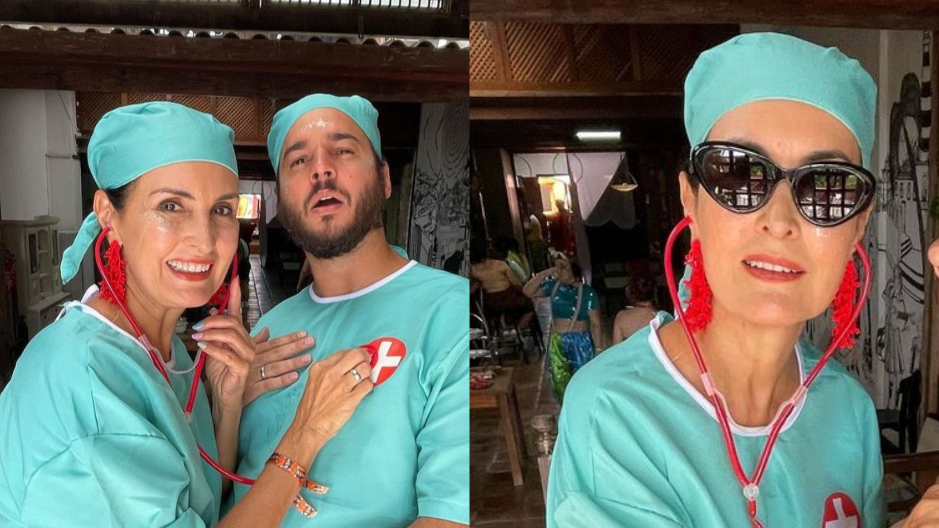 Fátima Bernardes se fantasia de enfermeira e cai na folia ao lado do marido: “Criatividade no disfarce!”
