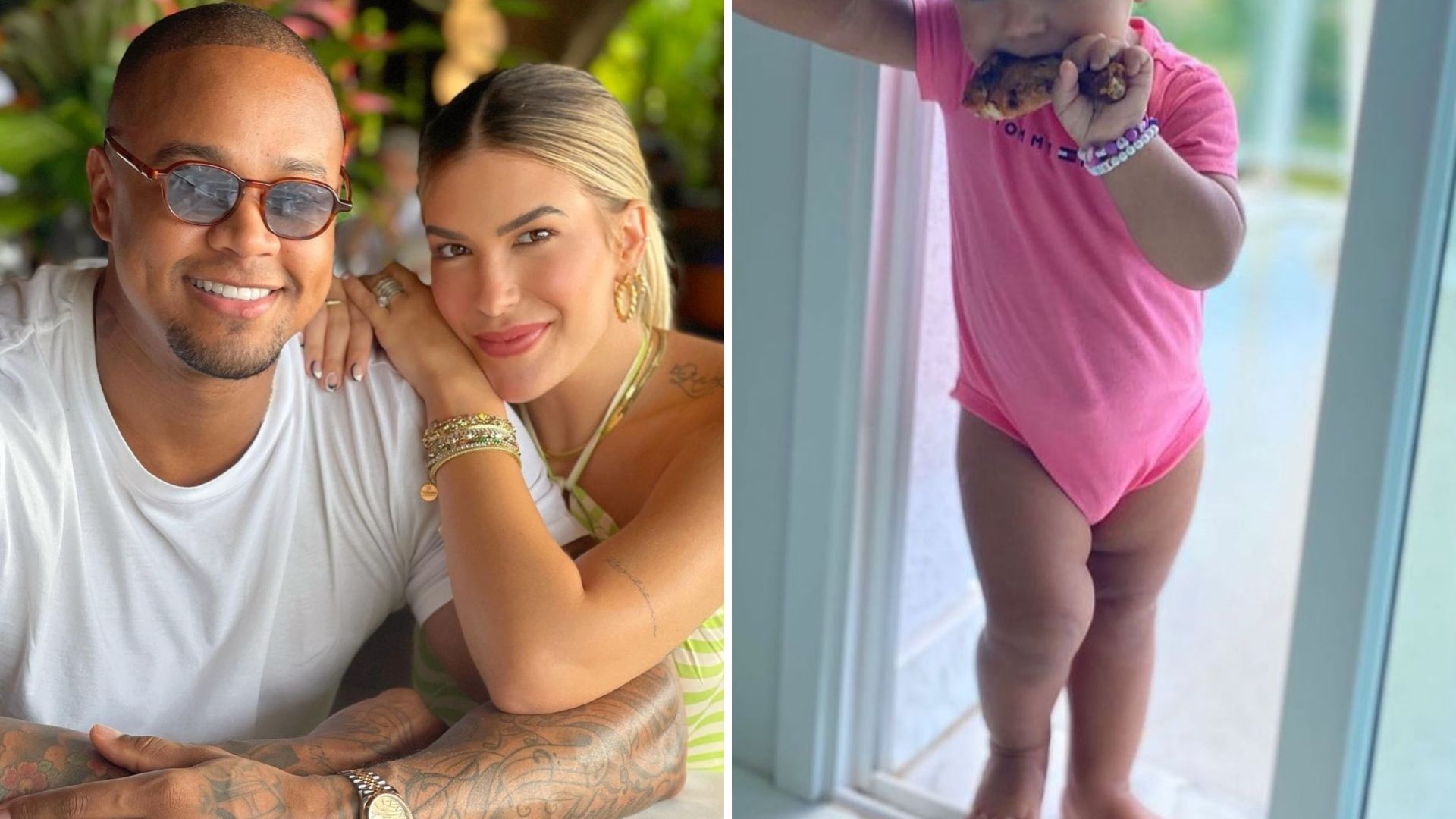 Filha de Leo Santana e Lore Improta surge com coxa de frango na mão: “Glamour”