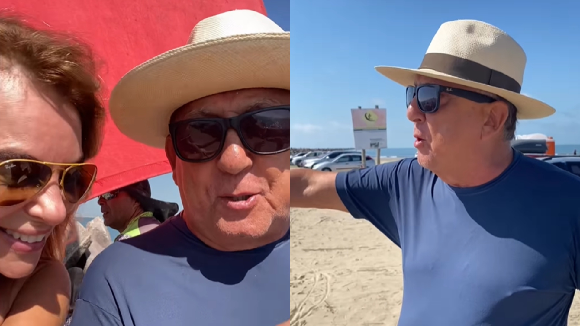 Galvão Bueno curte praia gaúcha acompanhado da mulher, Desirée Soares