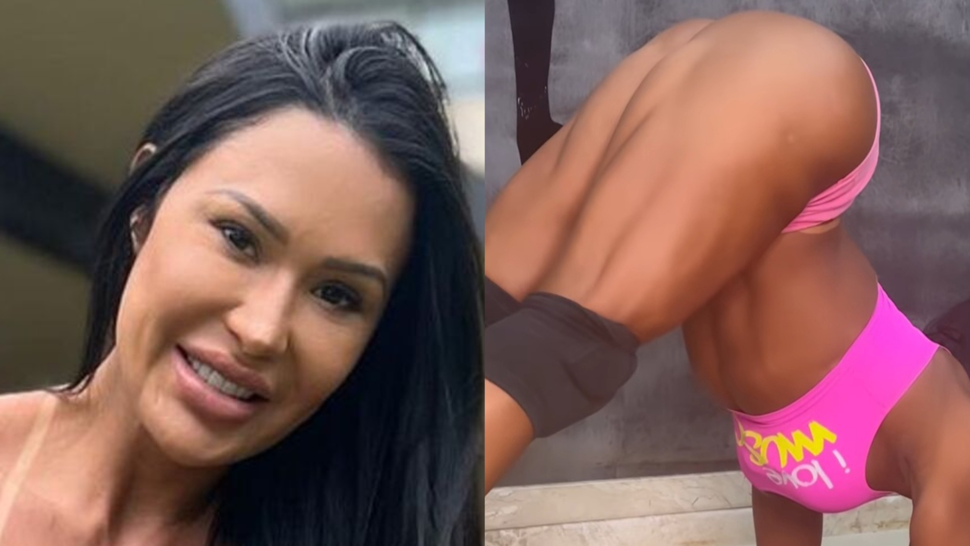 De shorts tipo calcinha, Gracyanne Barbosa inova em poses quase impossíveis