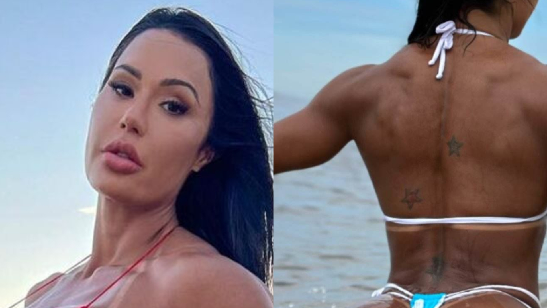 De biquíni fio-dental mínimo, Gracyanne Barbosa ostenta bumbum gigante no mar