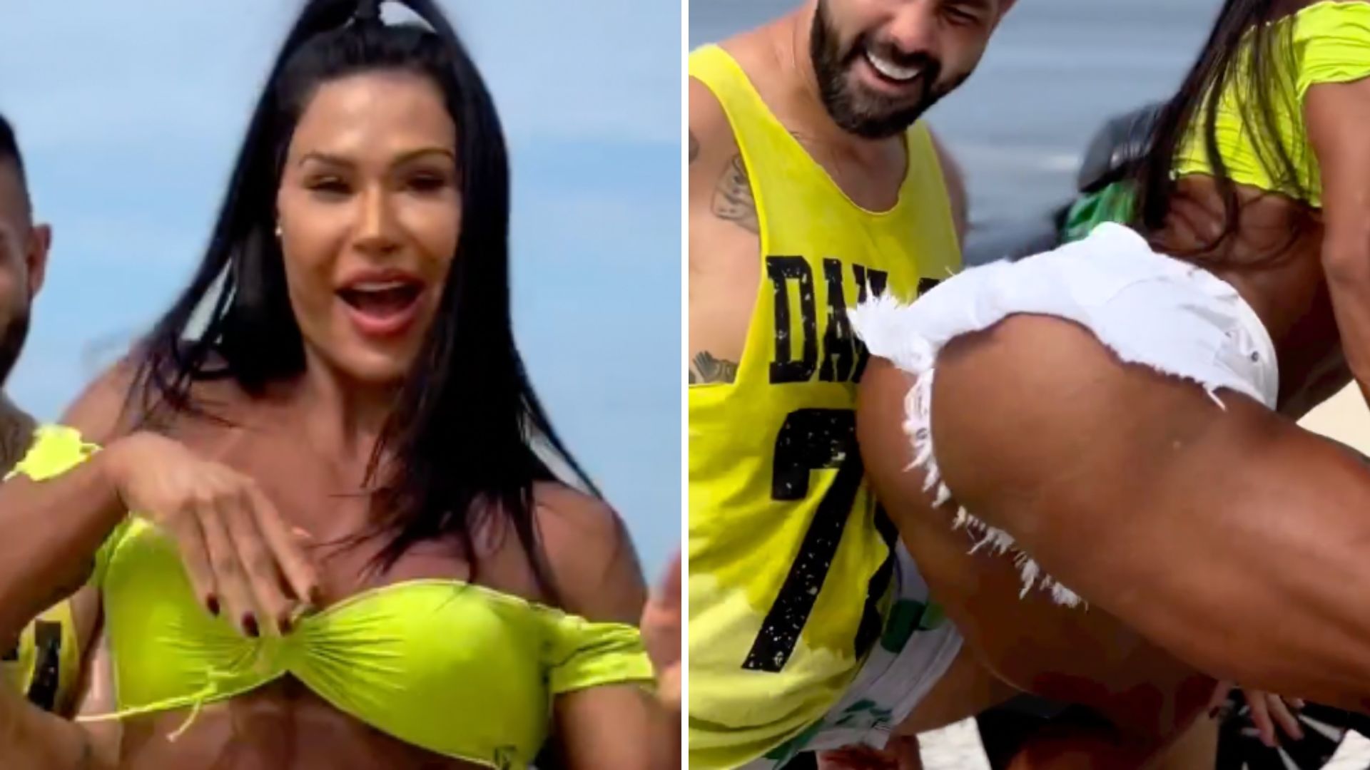 Acompanhada, Gracyanne Barbosa rebola de shortinho e provoca: “Vai macetar?”