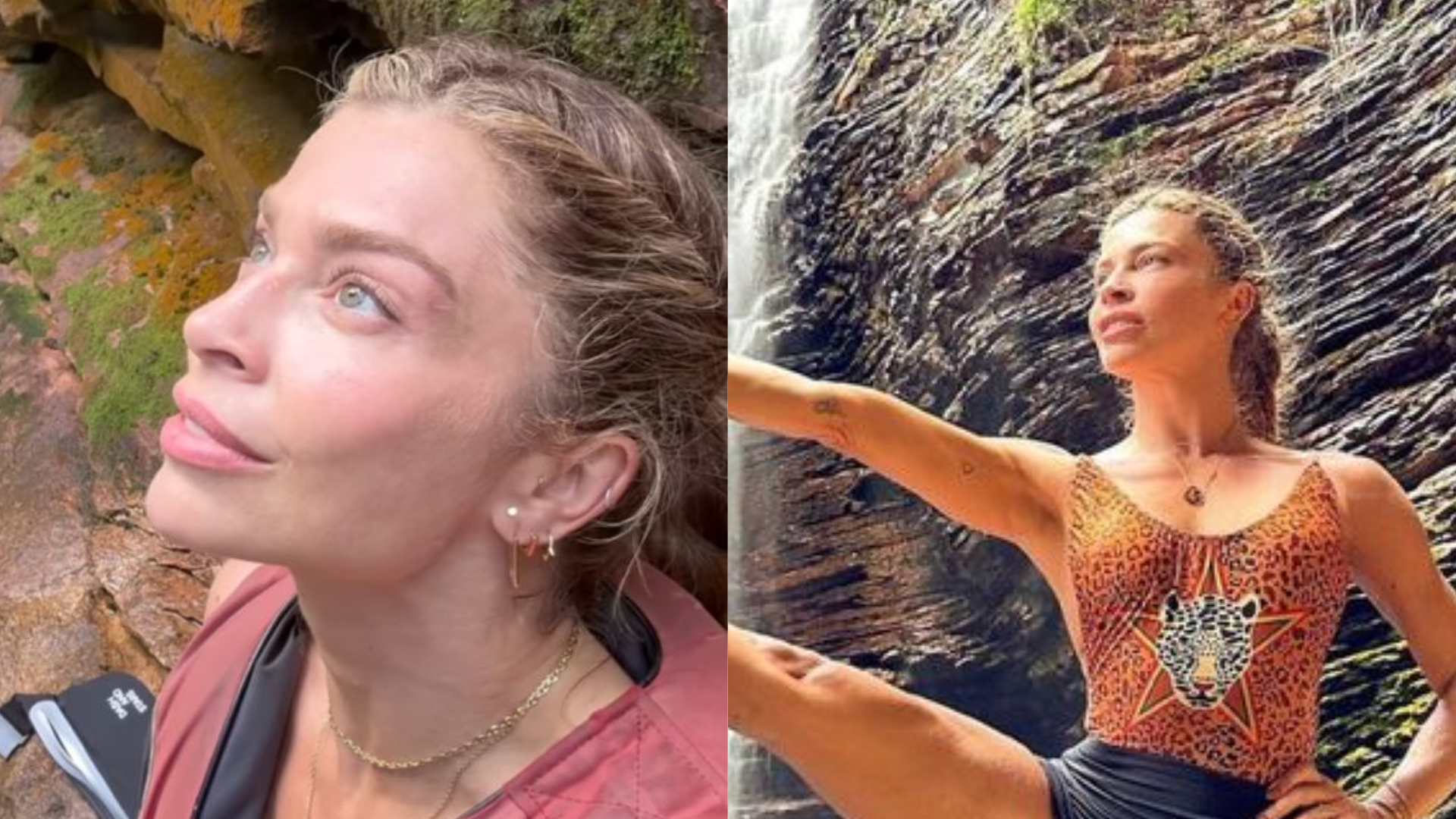 Em cachoeira, Grazi Massafera exibe flexibilidade com posição de yoga ousada