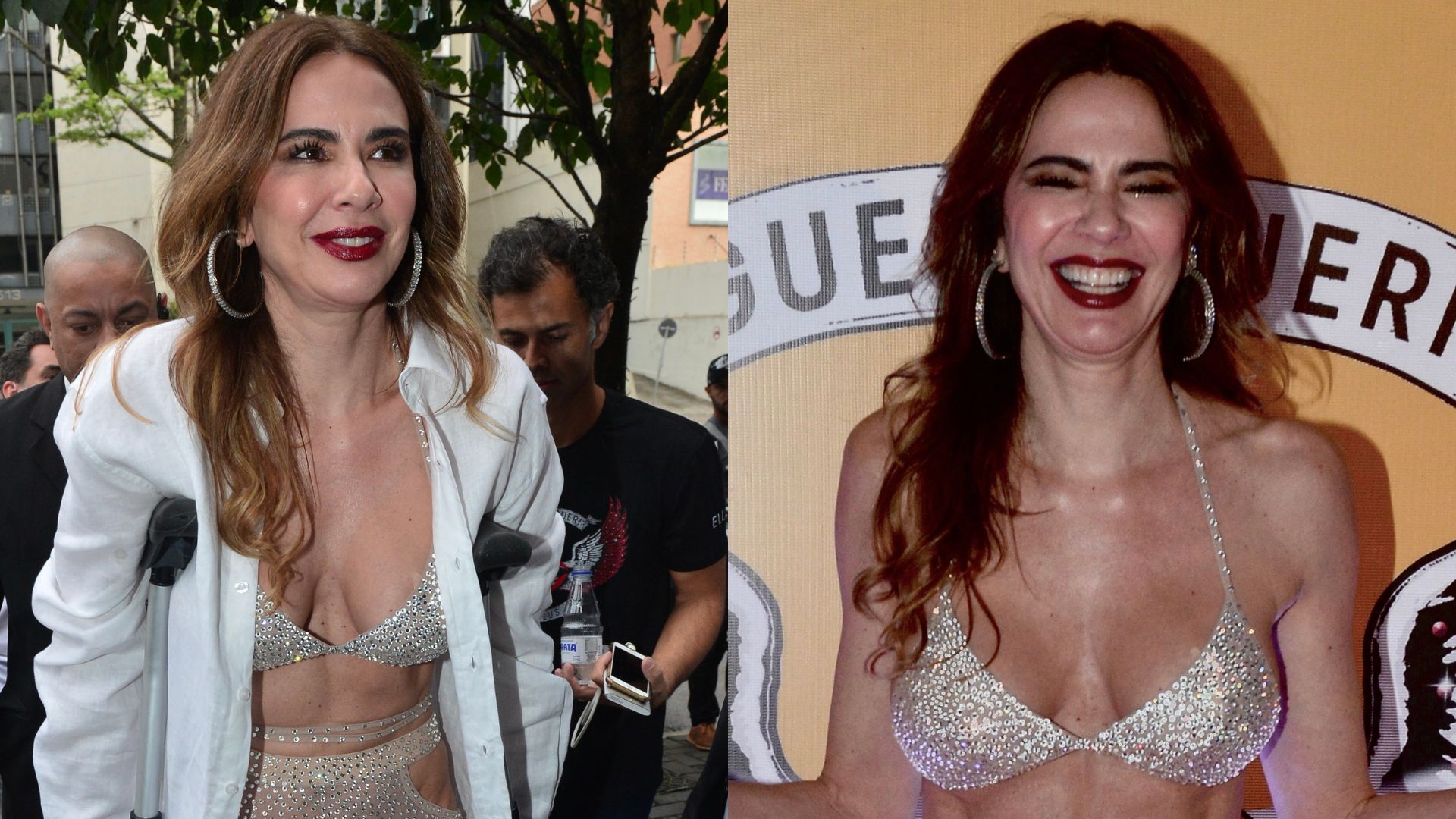 De muletas, Luciana Gimenez comparece a bloco de Carnaval em São Paulo; veja