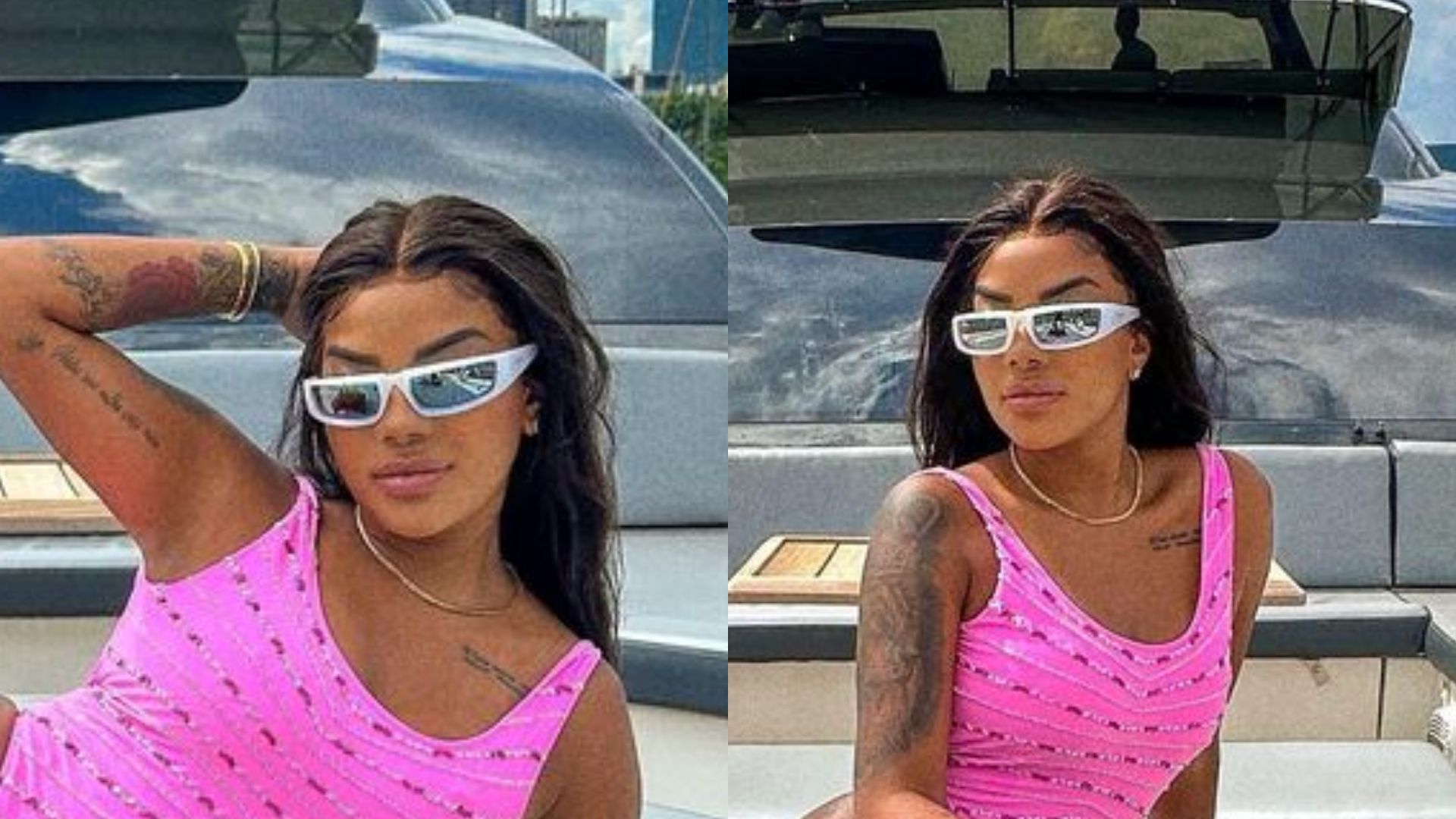 Ludmilla posa de ladinho em Iate de luxo e marquinha na virilha fica à mostra: “Uau!”