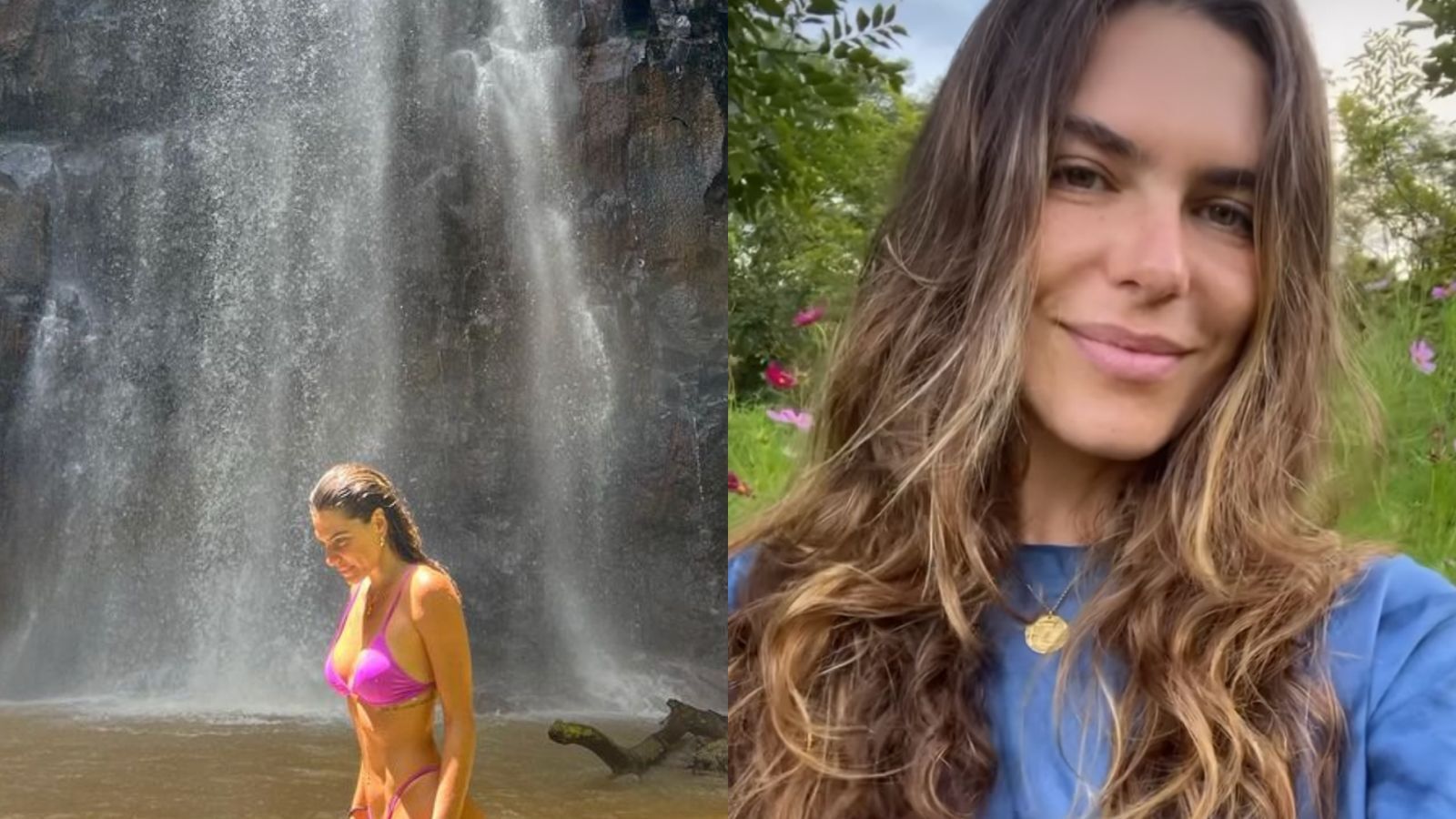 Mariana Goldfarb curte cachoeira durante retiro de ayurveda