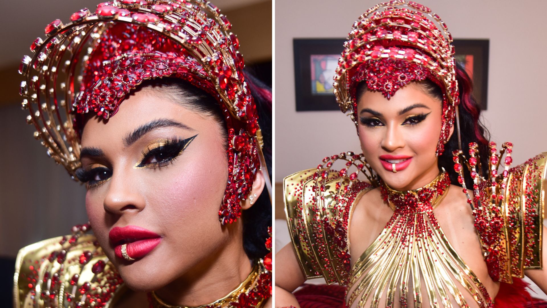Na estreia como Rainha de Bateria, Mileide Mihaile recorre ao tapa-mamilo em fantasia luxuosa
