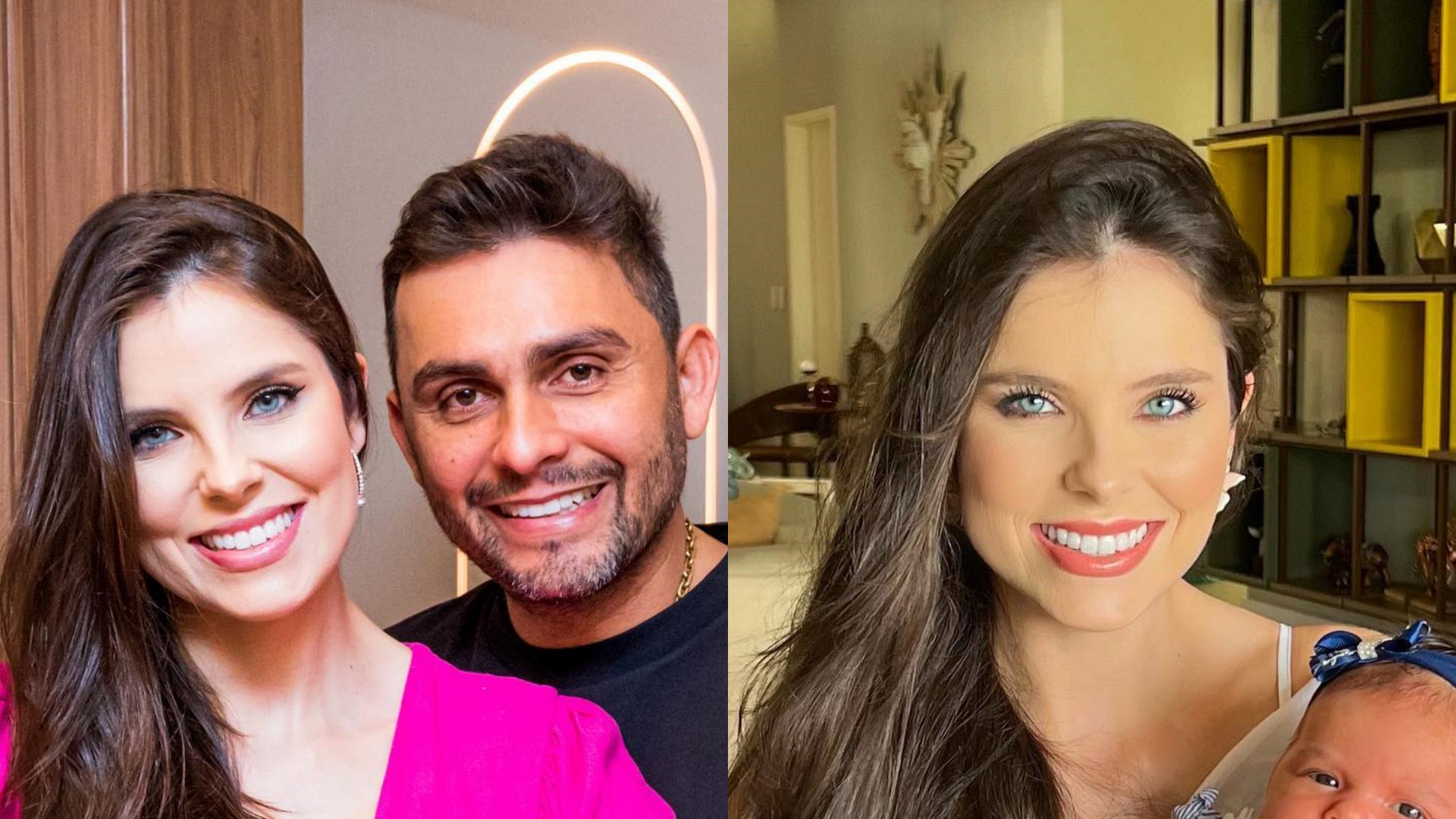 Débora Silva, mulher de Mano Walter, mostra o rosto da filha ao comemorar seu primeiro mês de vida