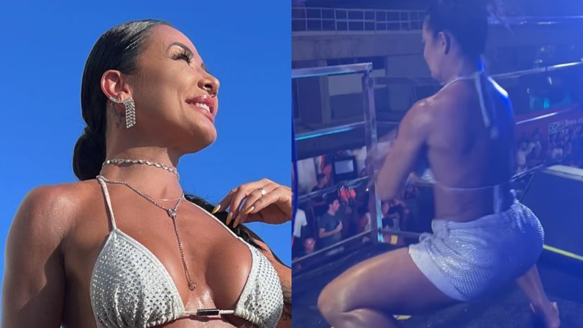 De shortinho, Scheila Carvalho impressiona ao dançar até o chão no trio do marido