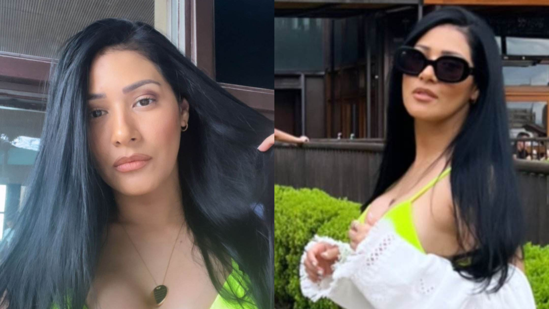 Simaria elege top verde e coloca decote para jogo no shopping