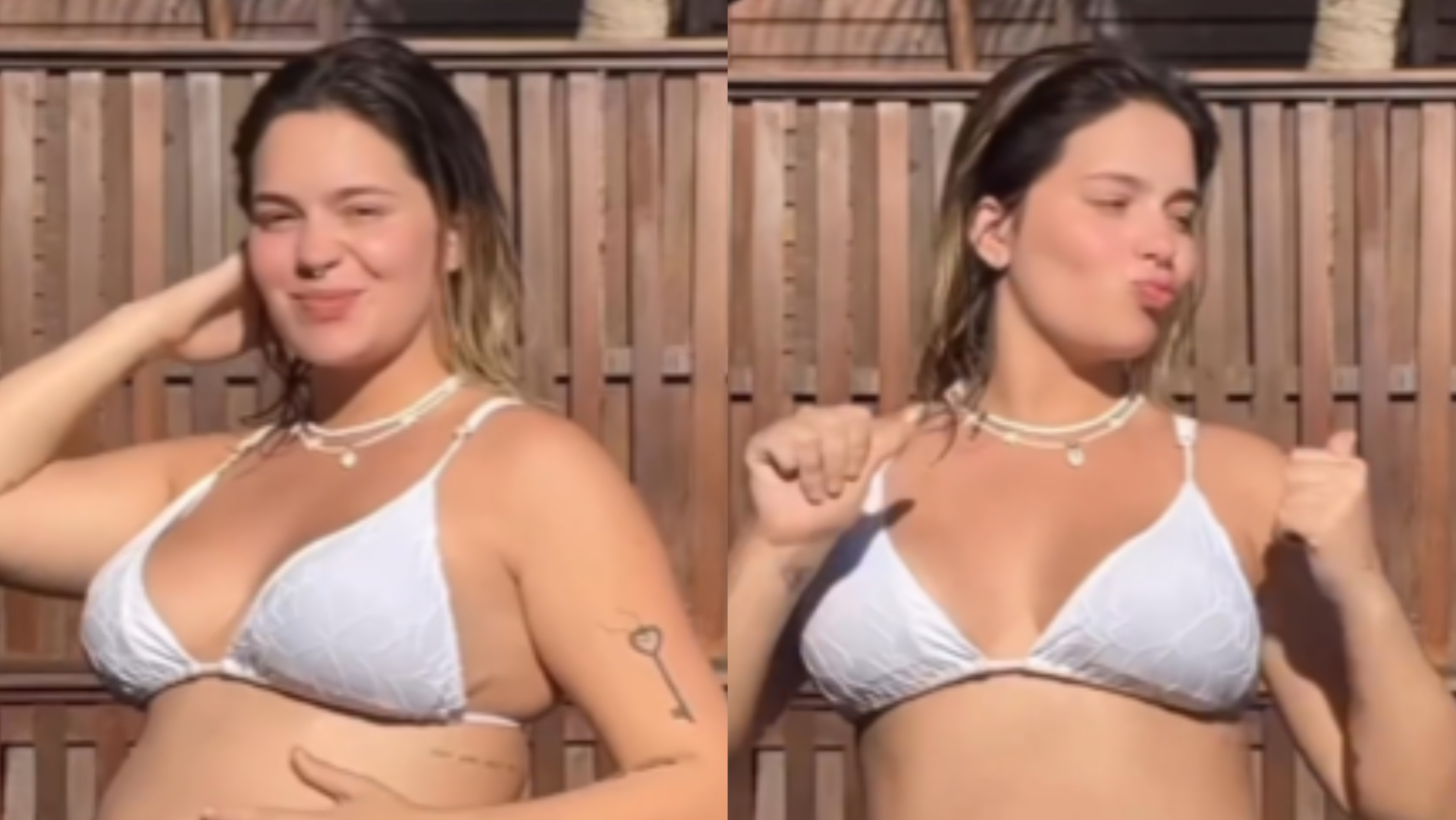 De biquíni branco, Viih Tube exibe o barrigão ao fazer dancinha: ”Vou sentir saudade”