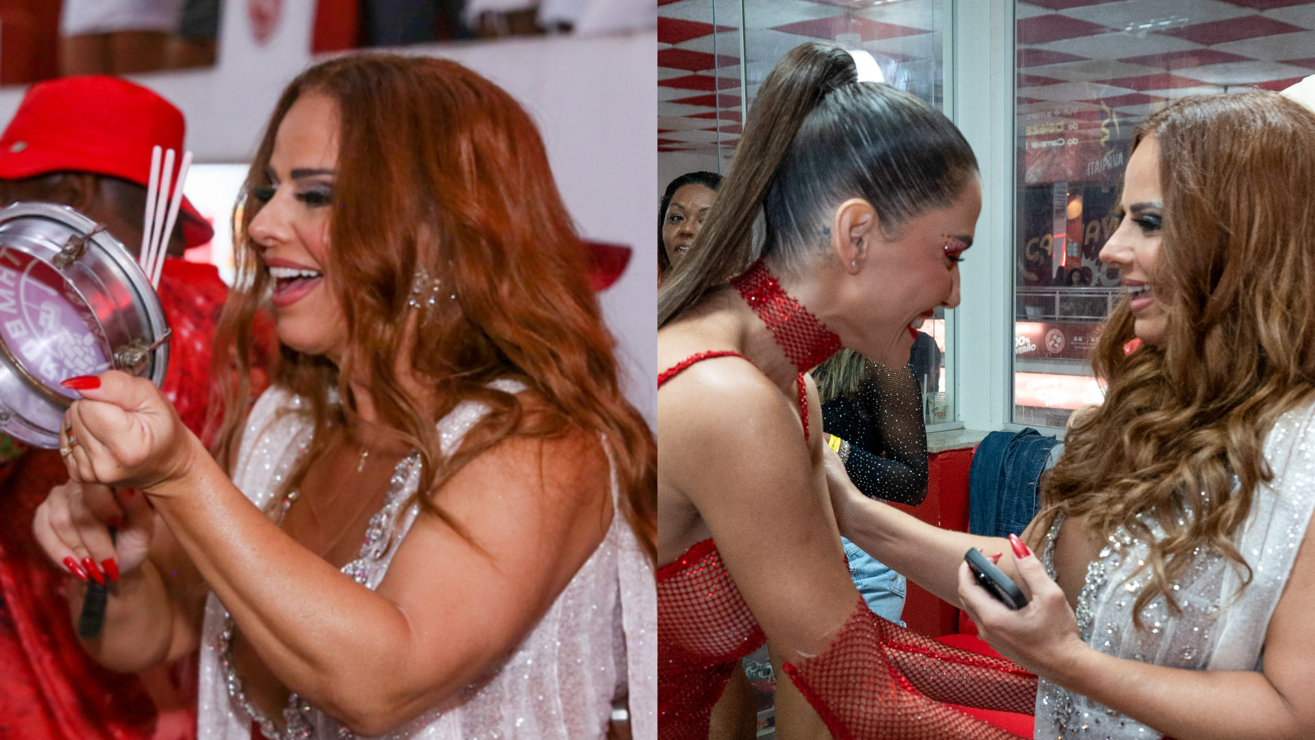 Rainha de bateria, Viviane Araujo encontra Deborah Secco no último ensaio do Salgueiro