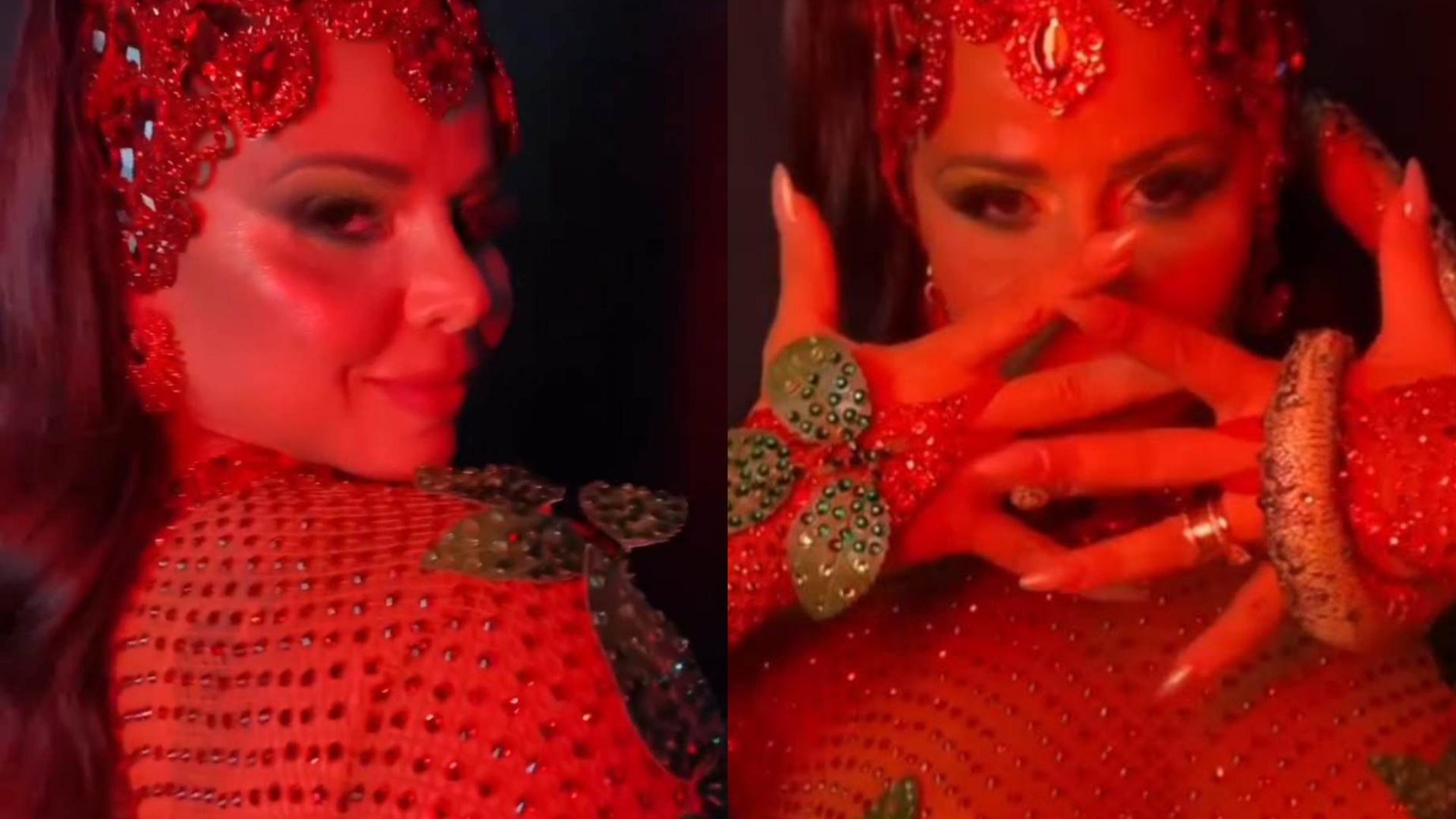 De macacão transparente, Viviane Araújo mostra quase tudo ao surgir fantasiada de ‘pecado’