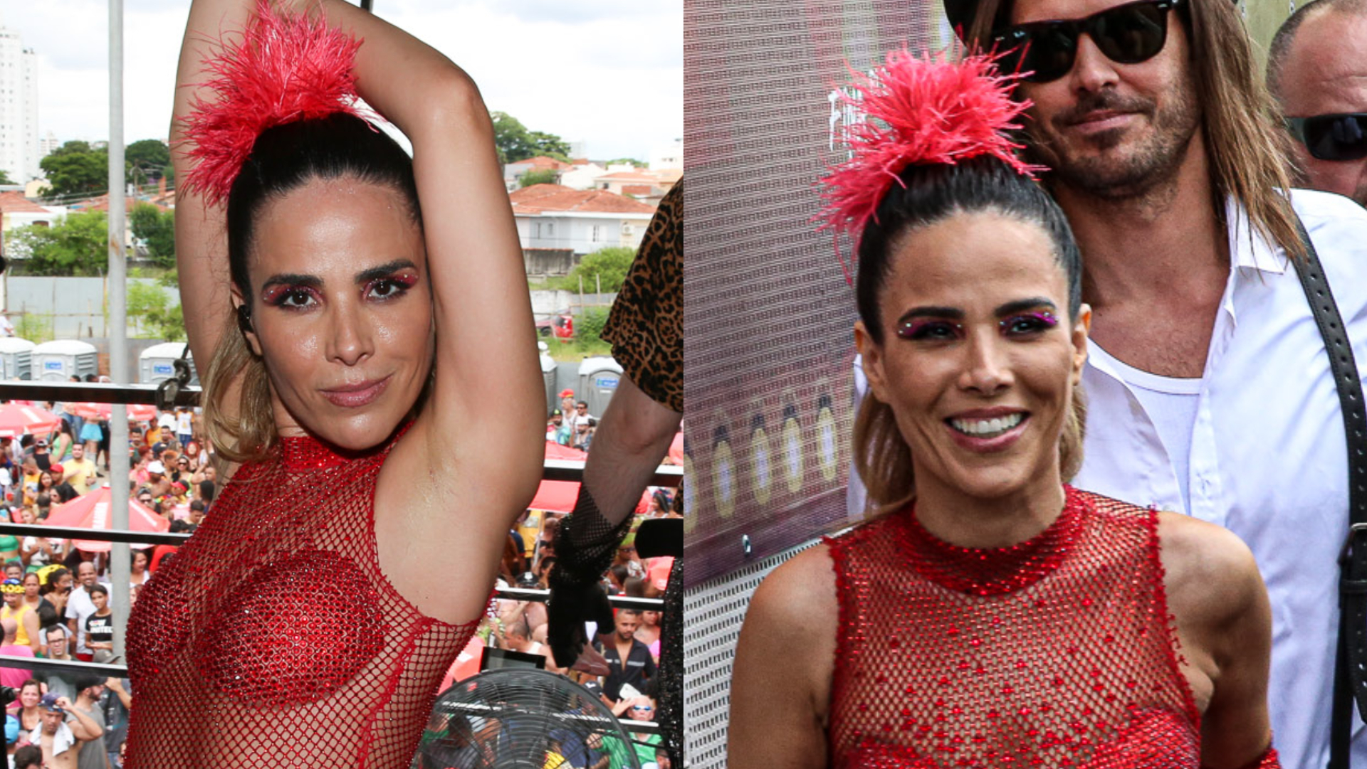 Wanessa Camargo arrasa com look vermelho e transparente em bloco de SP