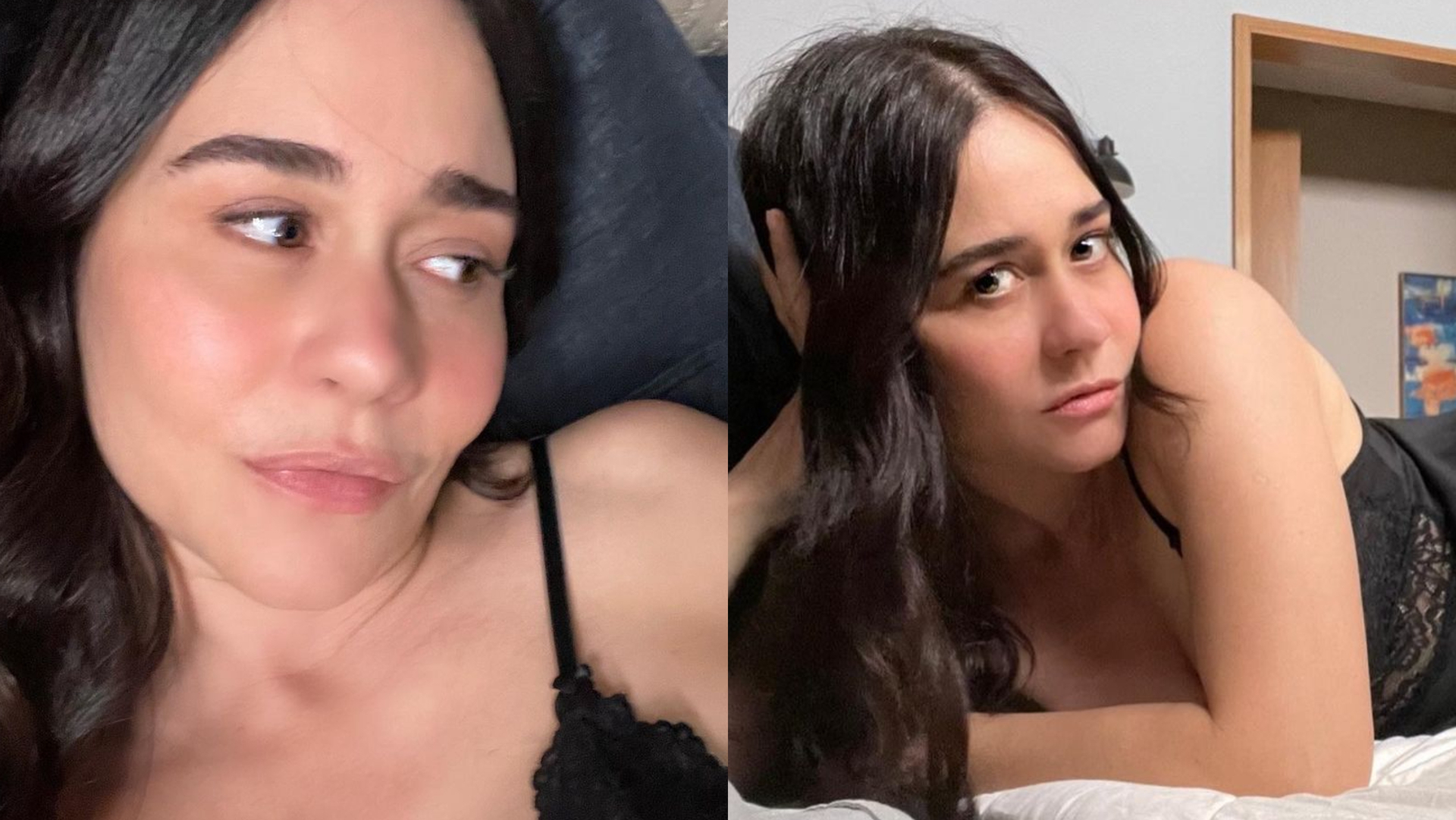 De camisola, Alessandra Negrini sensualiza ao posar deitada na cama: ”Uma deusa dessa”