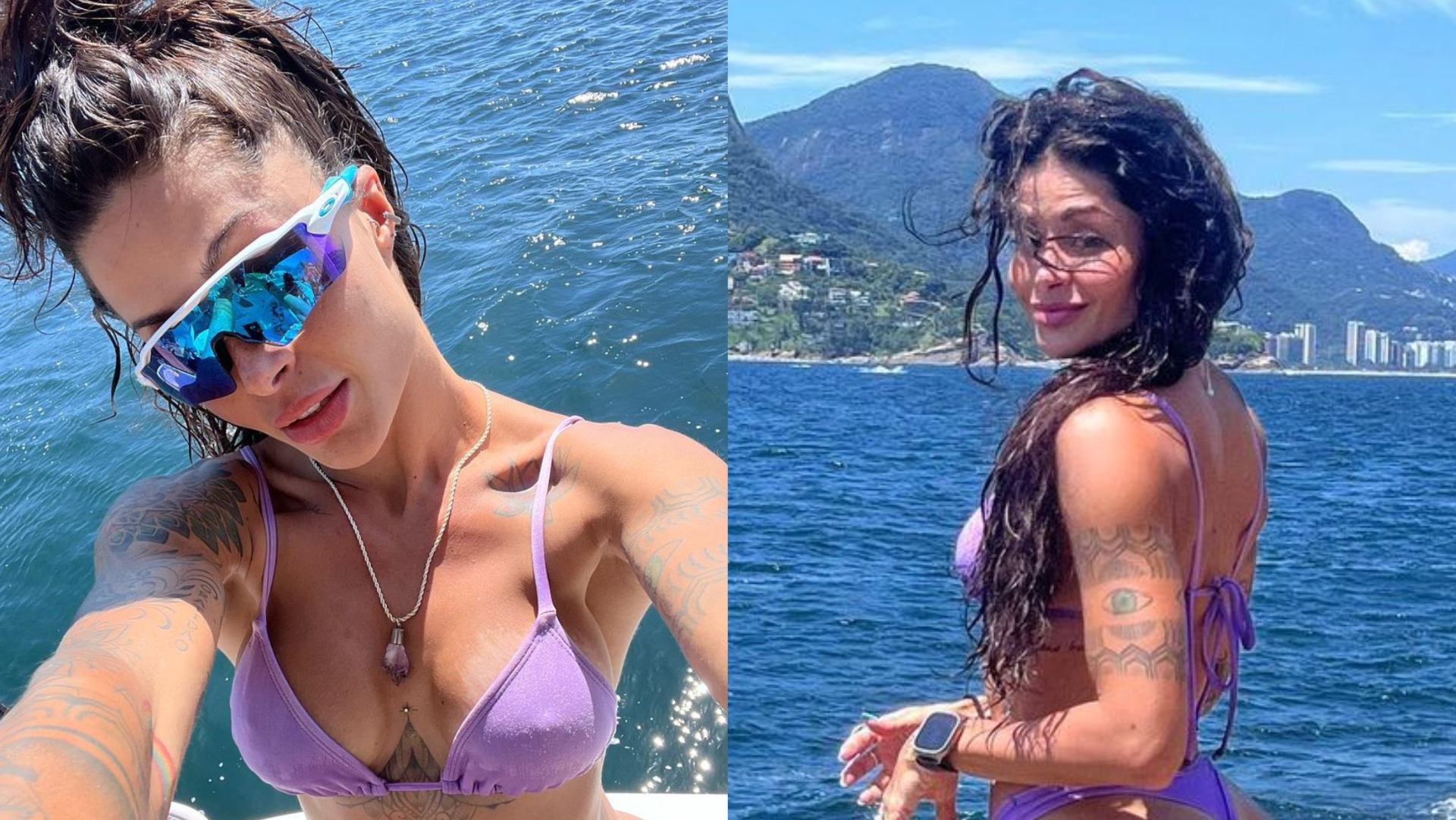 De biquíni cavado, Aline Campos aproveita passeio de barco após término com Jesus Luz
