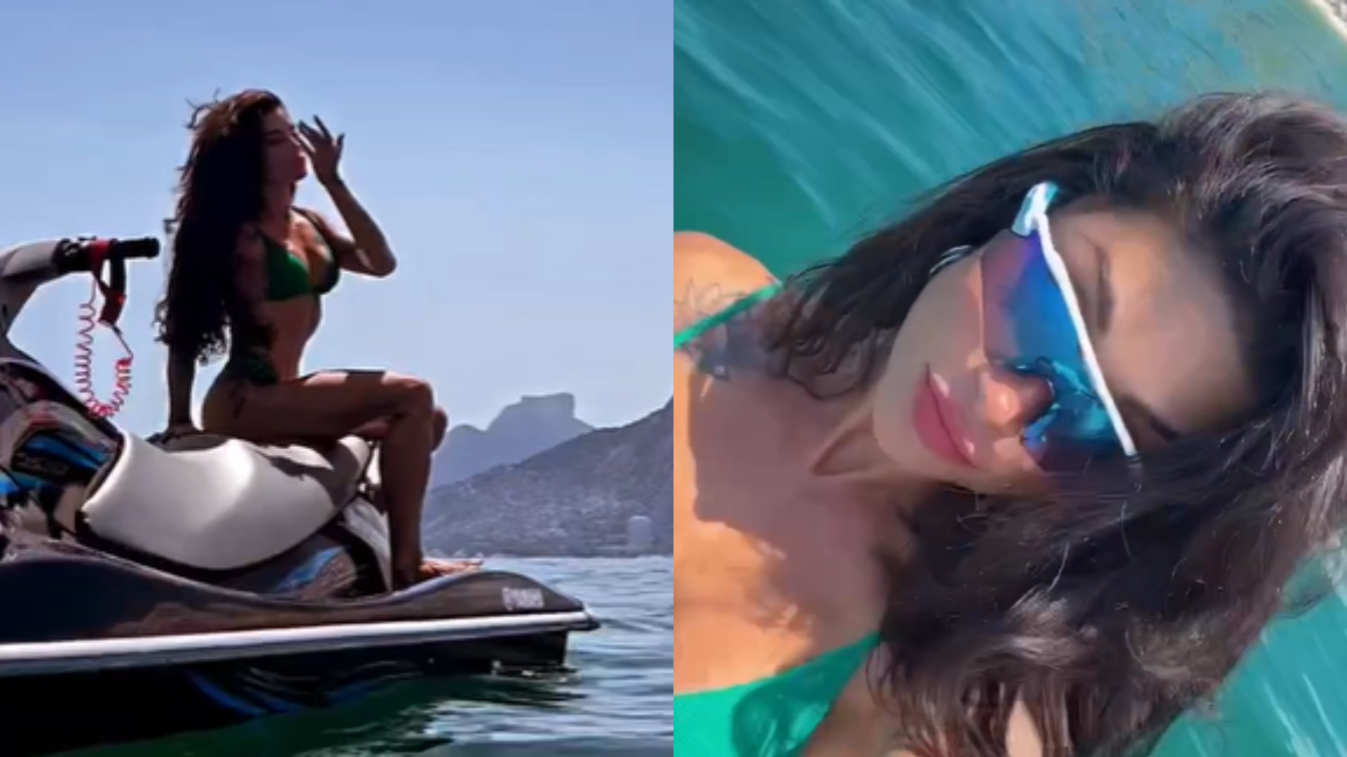 Solteira, Aline Campos aproveita dia de calor em passeio de jet ski no Rio de Janeiro