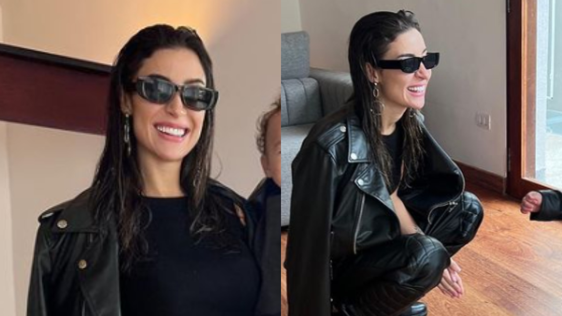Bianca Andrade encanta com look de couro combinando com filho