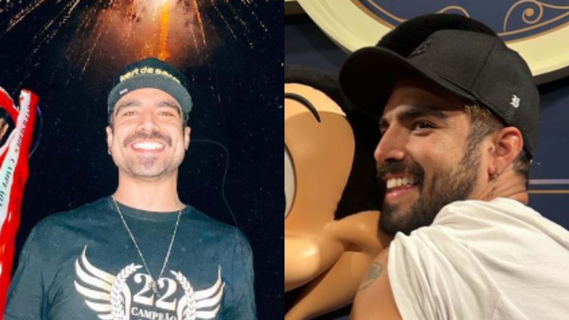 Caio Castro mostra tatuagem do Mickey para o próprio personagem na Disney