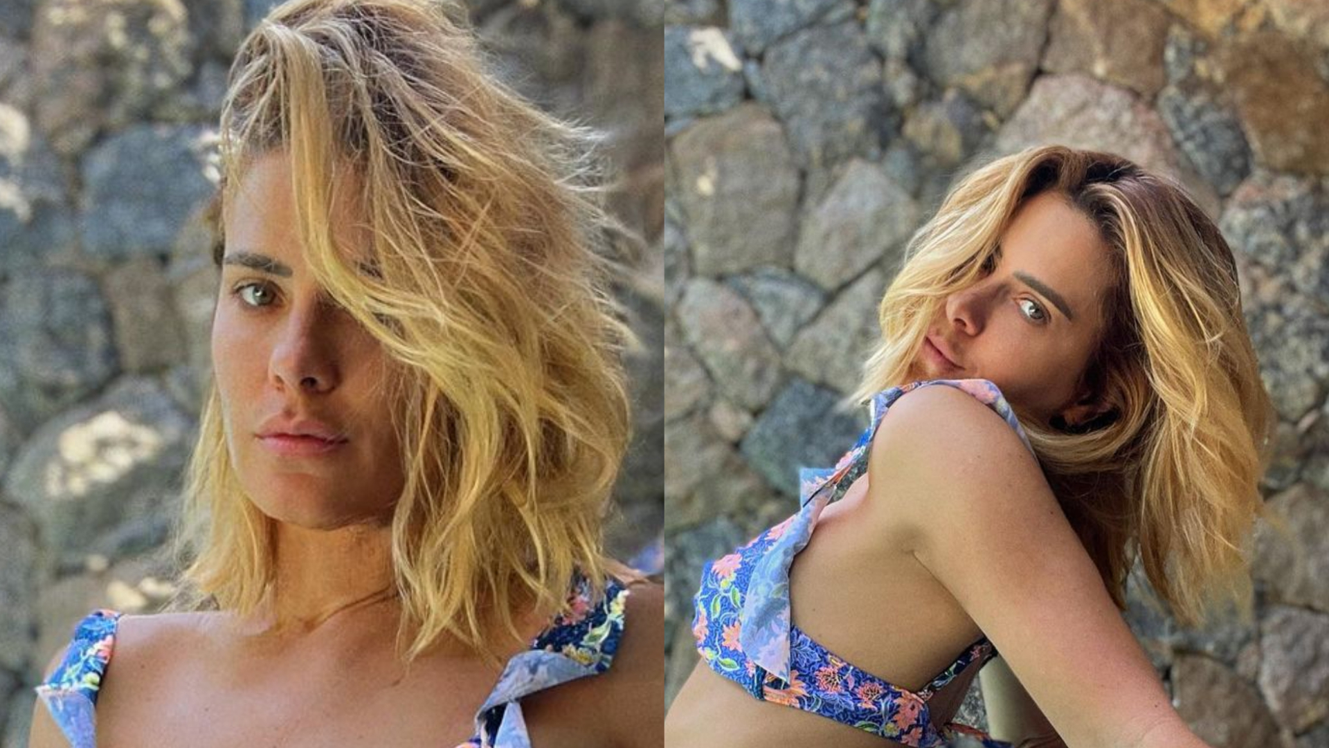 De biquíni estampado, Carolina Dieckmann ostenta curvas em dia de sol: ”Tanquinho de 17”