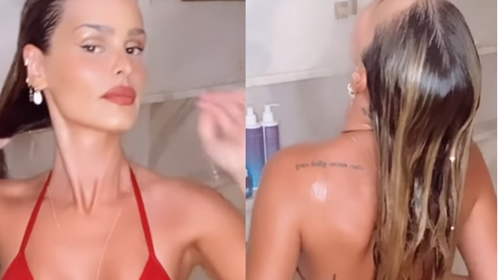 De biquíni, Yasmin Brunet faz live tomando banho e provoca: “Querem mais?”