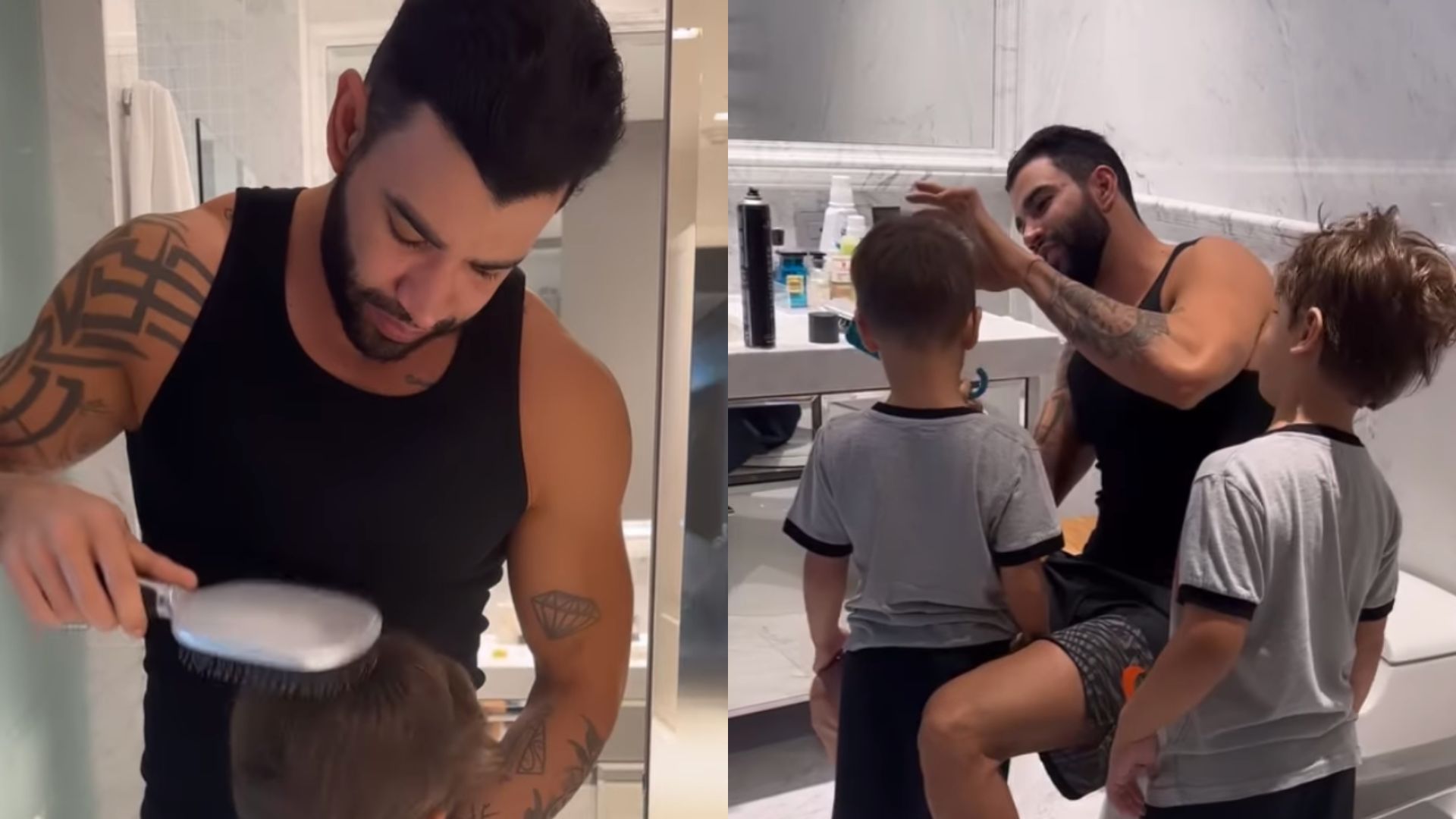 Gusttavo Lima explode o fofurômetro ao ser flagrado em momento de chamego com os filhos