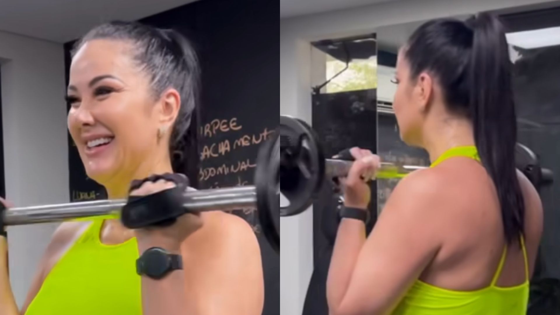De top e calça legging coladinha, Helen Ganzarolli pega pesado na academia e exibe corpaço sarado