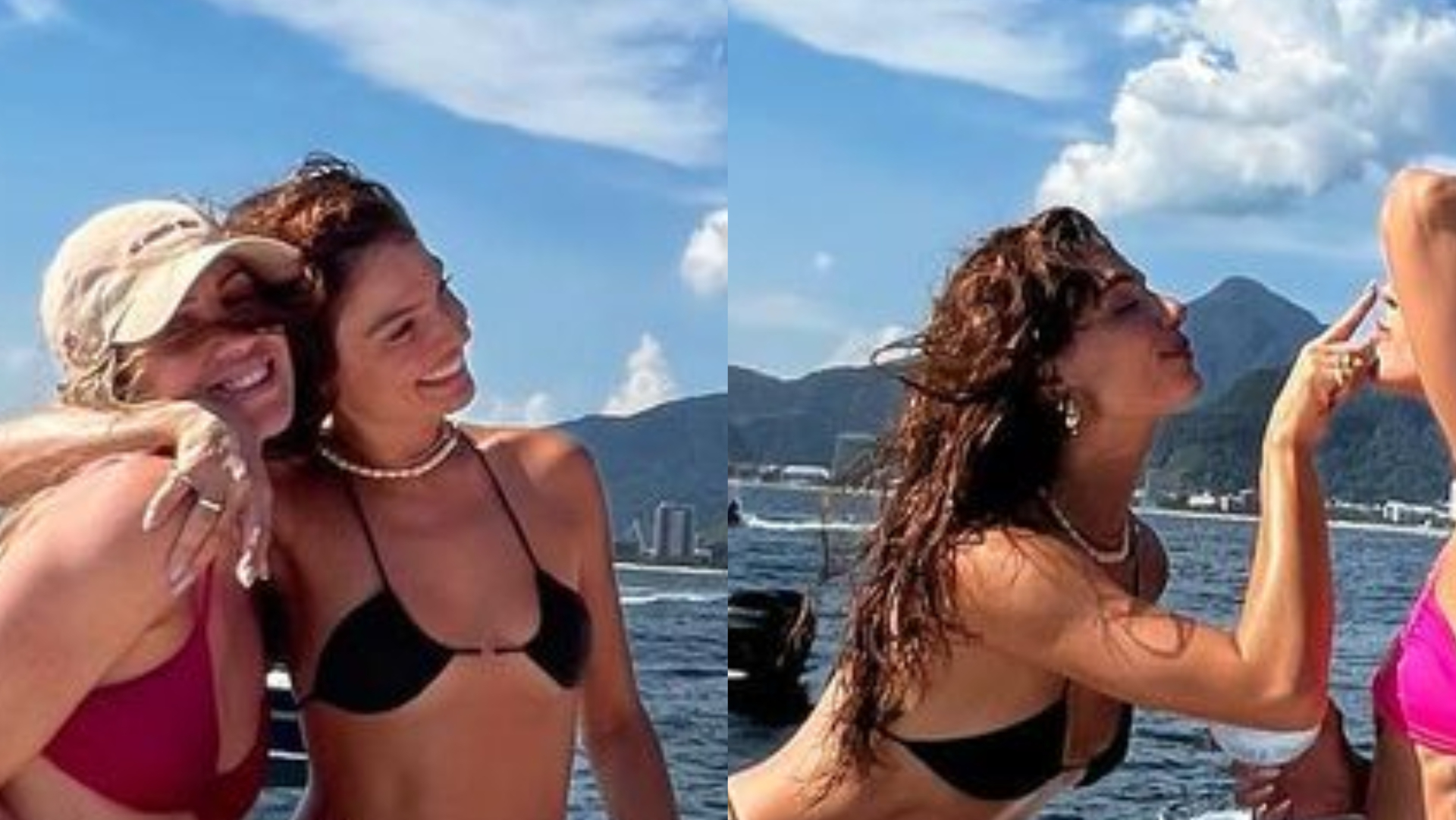 De biquíni fio-dental, Isis Valverde curte passeio de barco acompanhada: ”Liberdade”