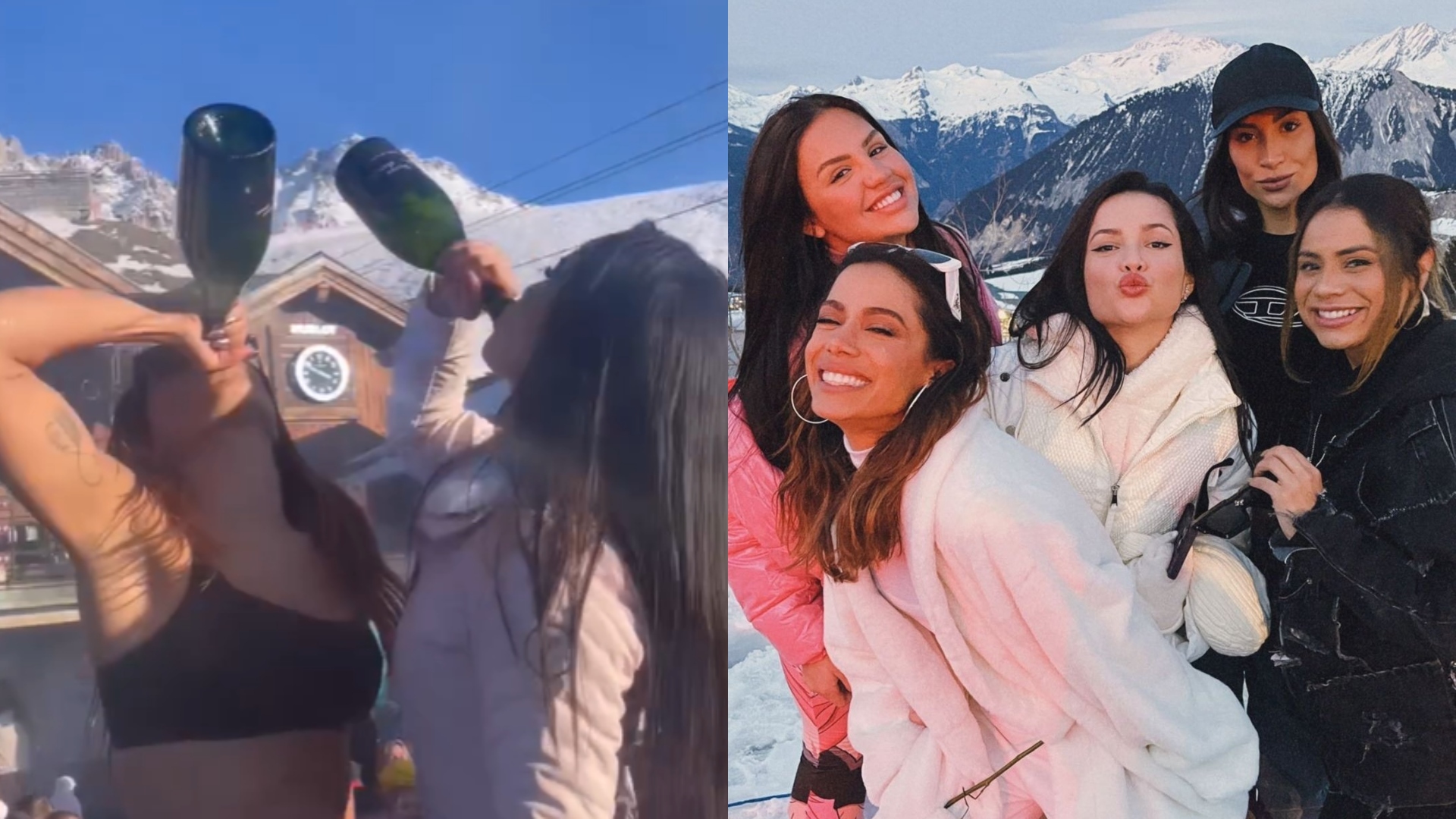 Anitta e Juliette fazem festa nos alpes franceses com direito à champagne