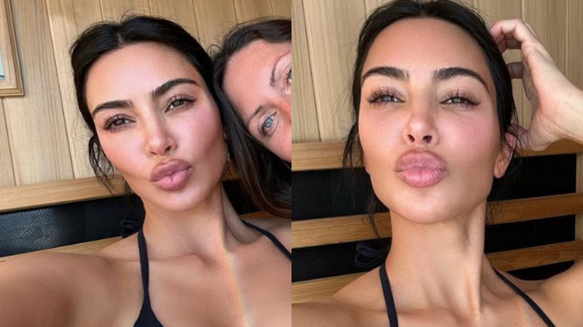 De biquíni, Kim Kardashian aproveita sauna e deixa seguidores babando