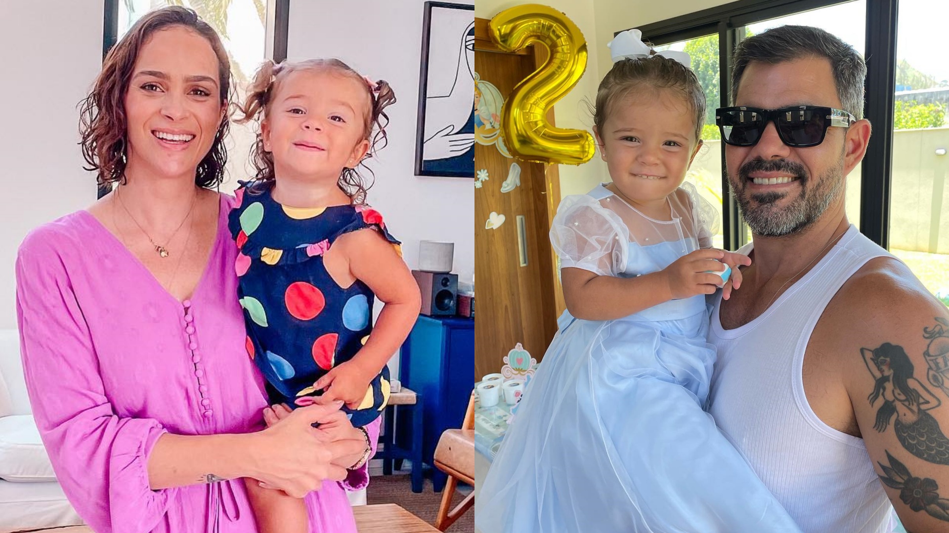 Leticia e Juliano Cazarré comemoram aniversário de 2 anos da filha com festa caseira: “Nossa princesa”
