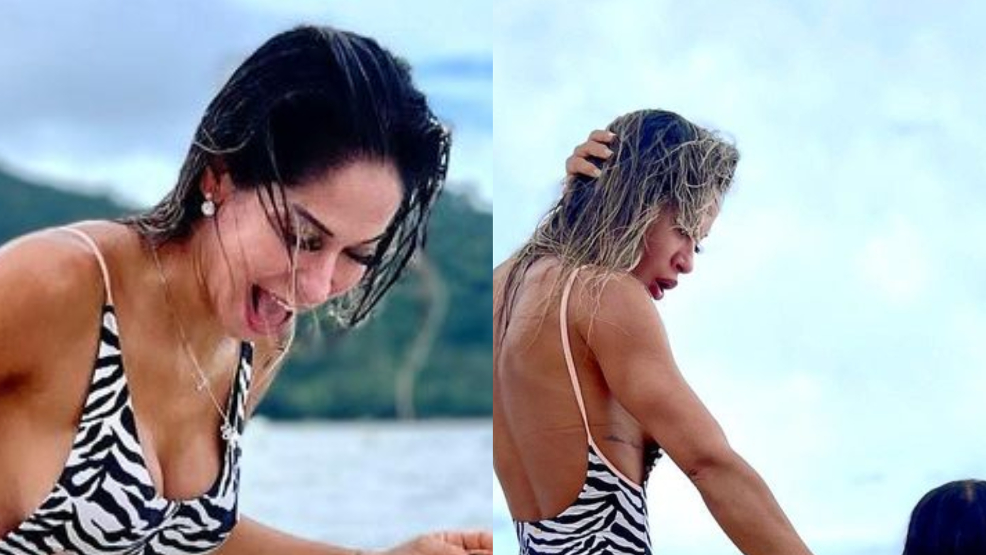 De maiô cavado, Maíra Cardi posa em praia com a filha e choca: ”Natural ou silicone?”