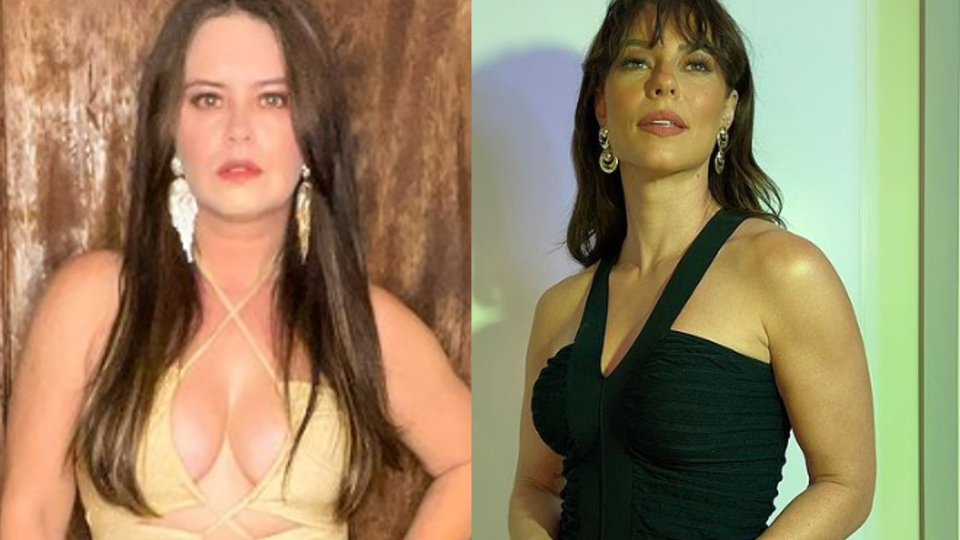 Gêmeas? Mari Bridi elege vestido ousado e é comparada à Paolla Oliveira