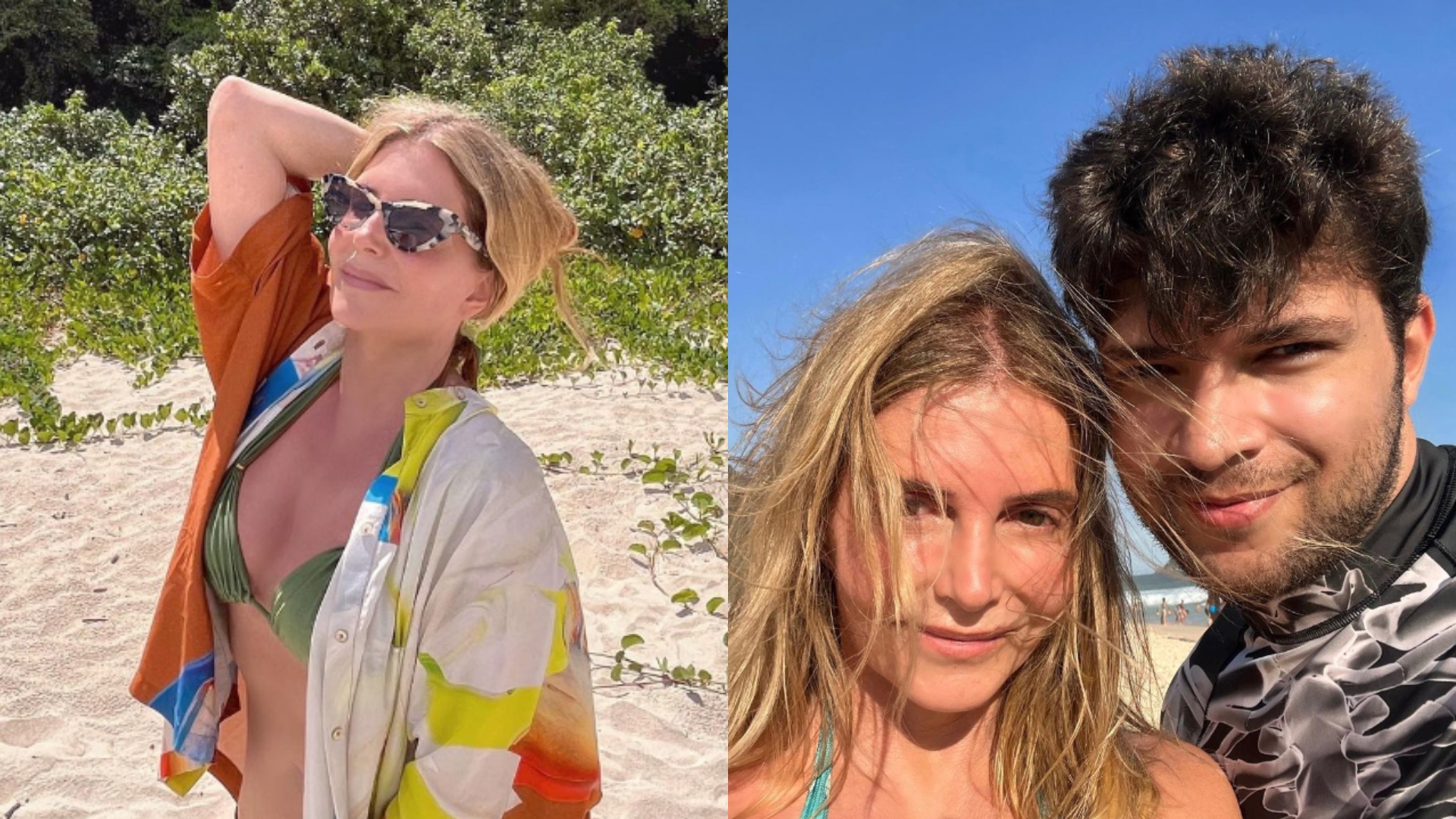 De biquíni, Maria Padilha posa ao lado do marido durante férias