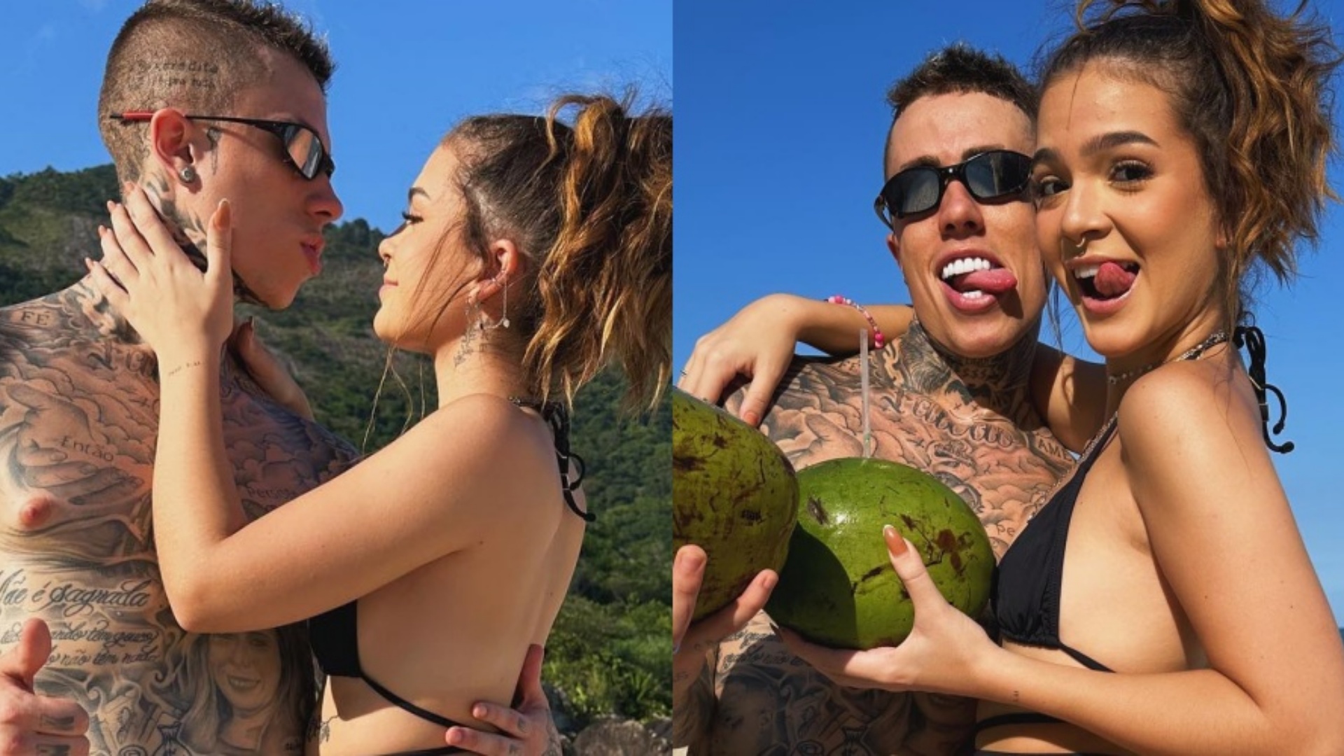 De biquíni fio-dental, Mel Maia surge agarradinha com o namorado, MC Daniel, em dia de praia