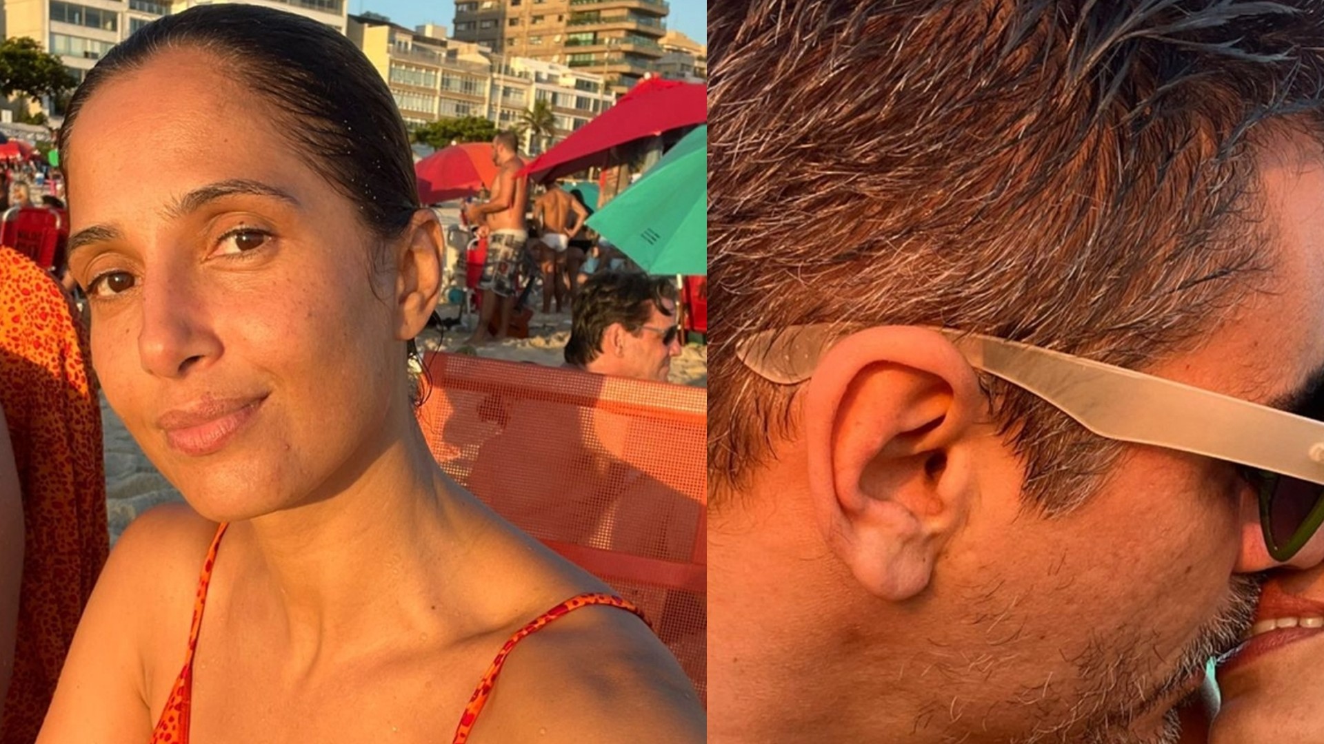 Na praia, Camila Pitanga surge aos beijos em aparição rara com o namorado