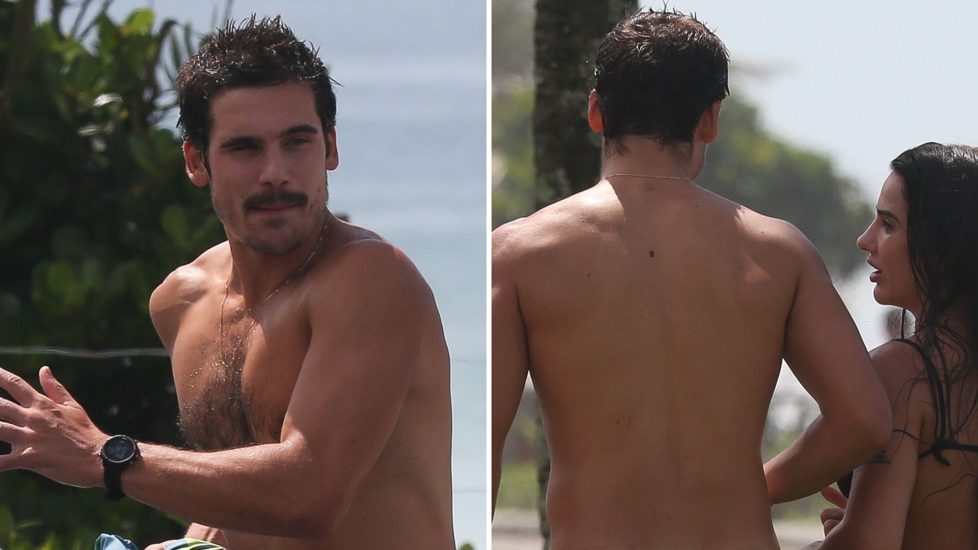 Que casal! Nicolas Prattes vai à praia com a namorada e corpos sarados impressionam