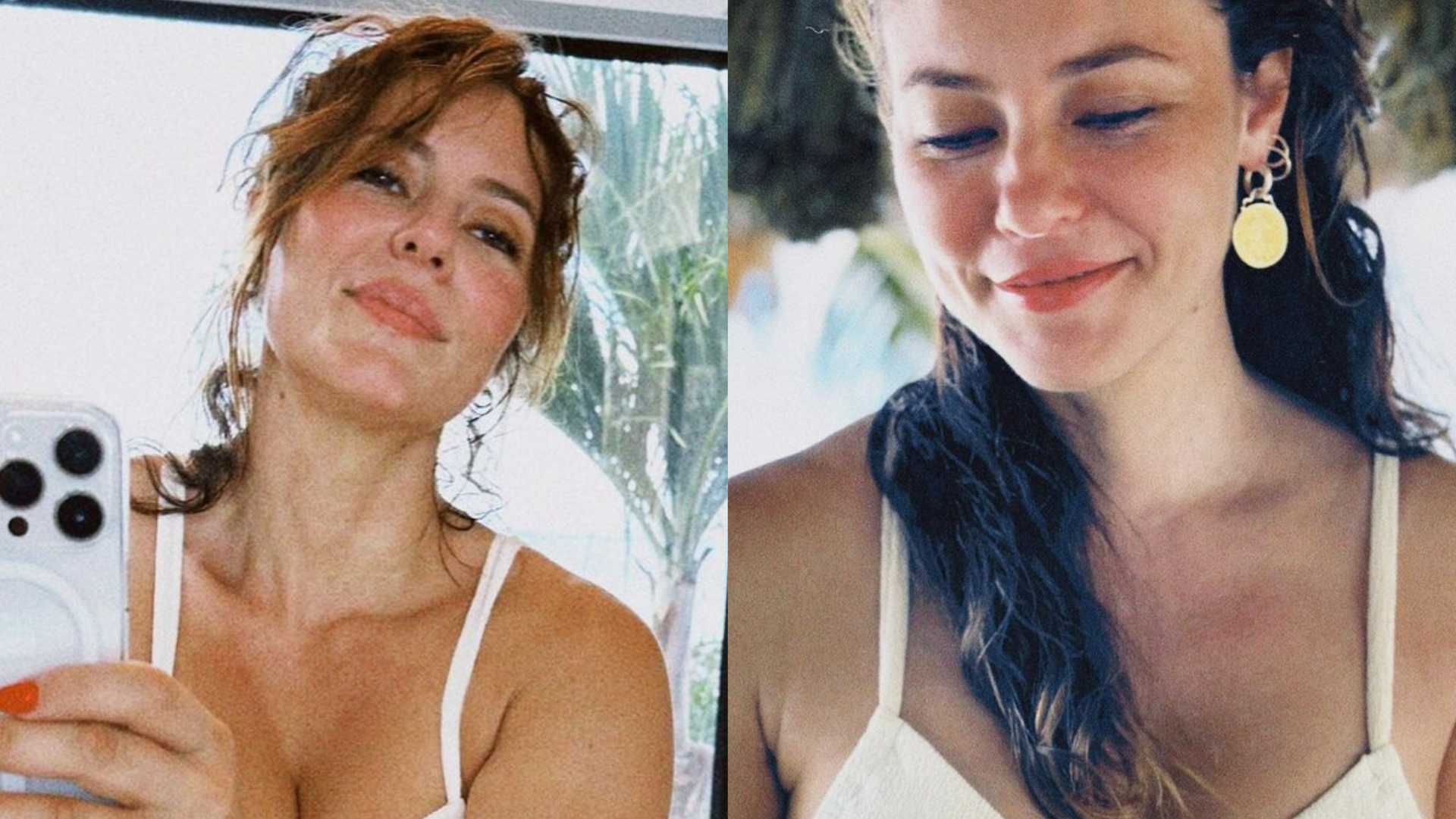 De biquíni branco, Paolla Oliveira esbanja beleza em selfie no espelho: ”Que mulher”