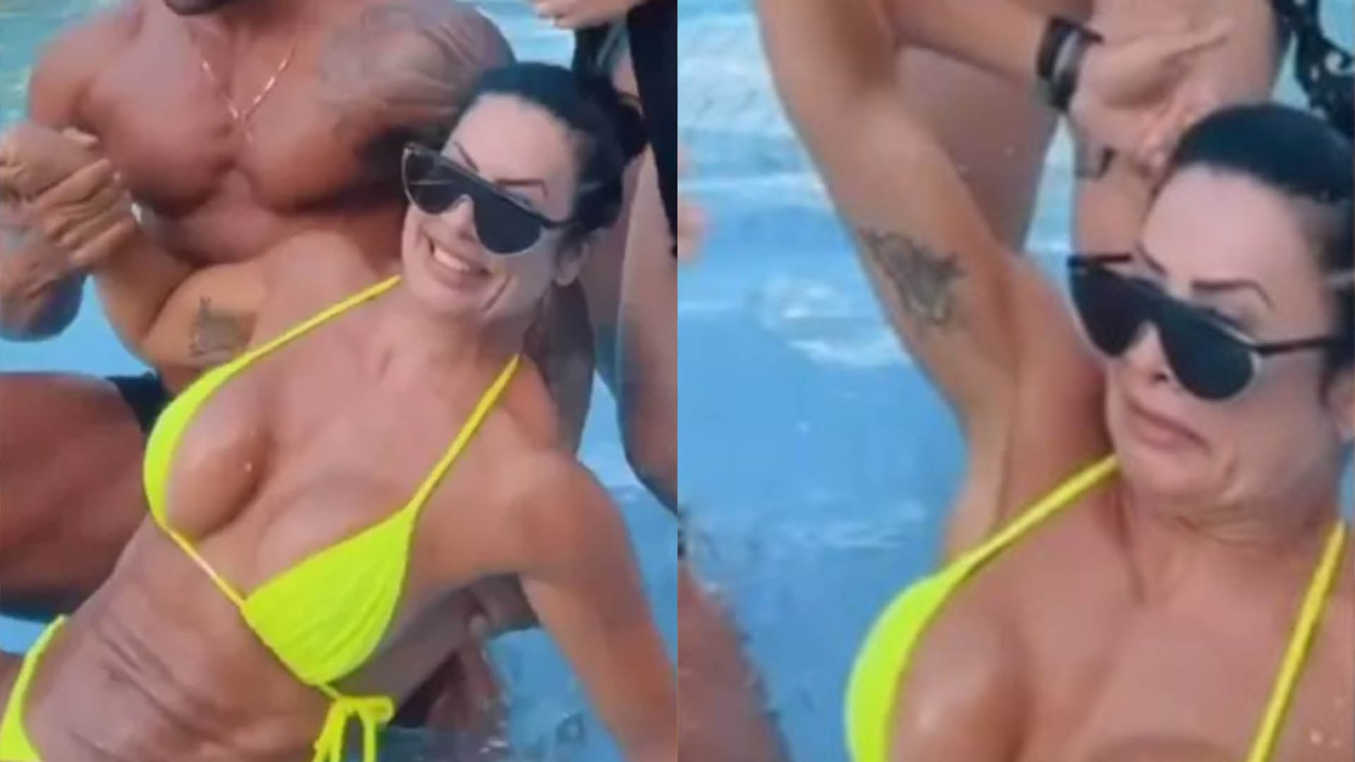 Scheila Carvalho leva tombo ao dançar e brinca: ‘Dignidade afogando’