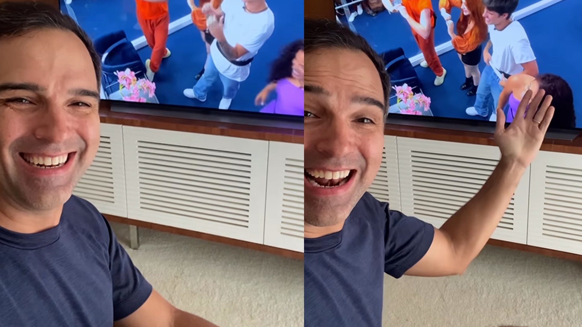 Tadeu Schmidt reage ao ver os participantes na Casa de Vidro