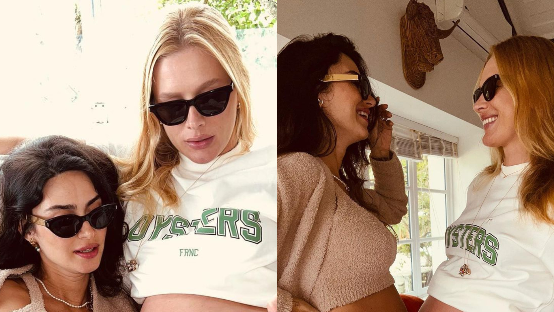 Thaila Ayala mostra barriguinha ao lado da amiga Fiorella Mattheis: ”Grávida juntinhas”