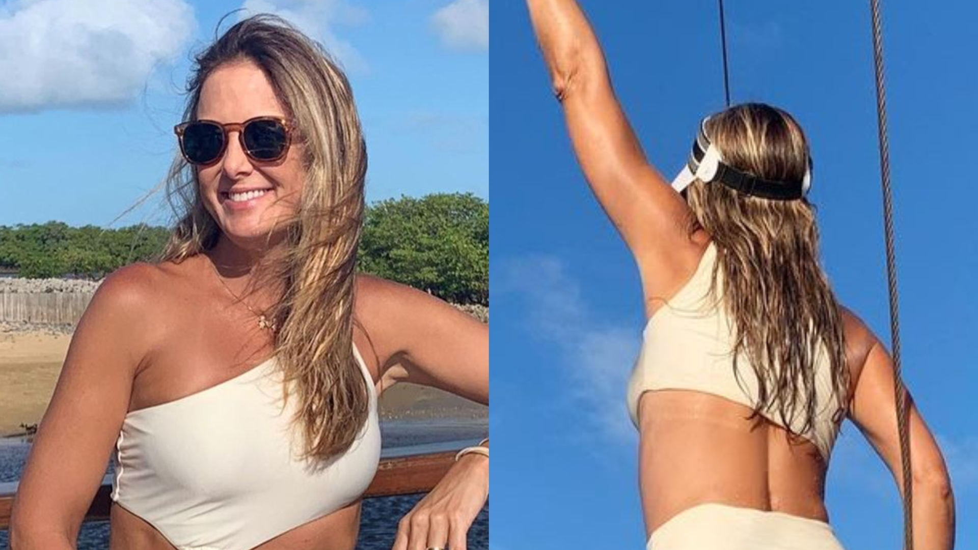 Na Bahia, Ticiane Pinheiro esbanja beleza de maiô branco recortado: ”Sempre linda”