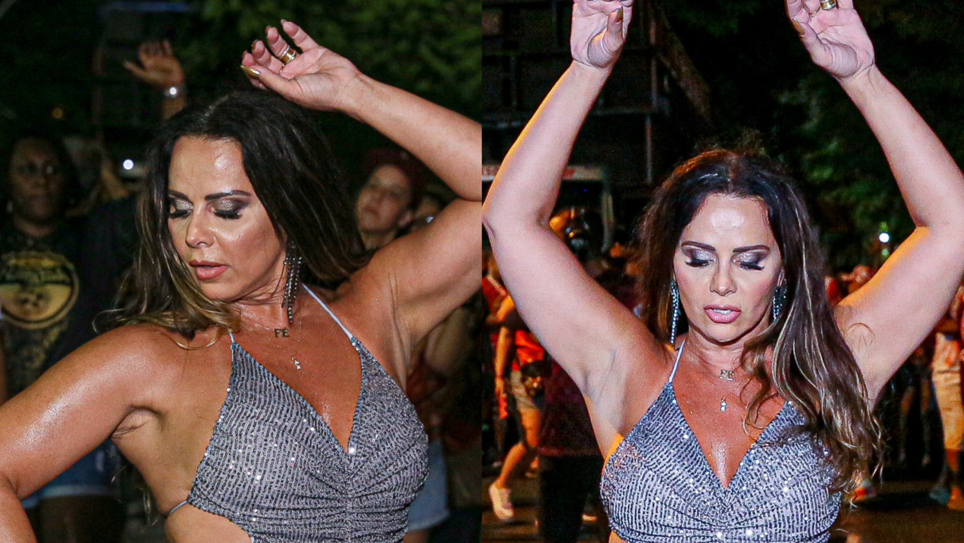 De look curtinho, Viviane Araujo exibe corpão e mostra samba no pé em ensaio do Salgueiro
