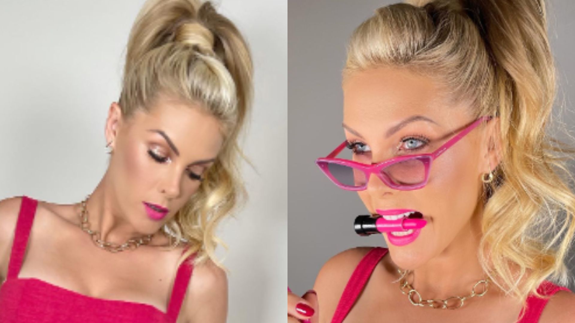 Ana Hickmann entra na brincadeira e posa imitando Barbie: “Muito pink”