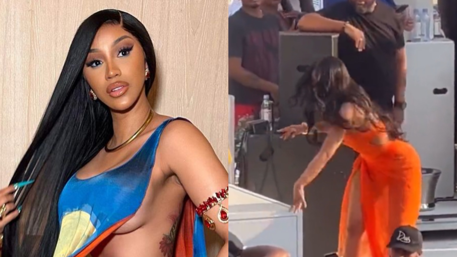 Cardi B arremessa microfone em fã após ser atingida por copo de bebida