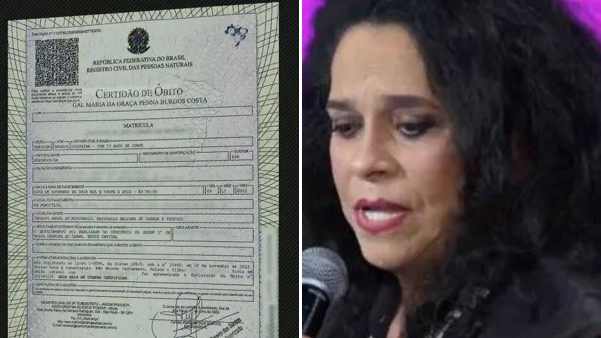 Certidão de óbito revela a verdadeira causa da morte de Gal Costa