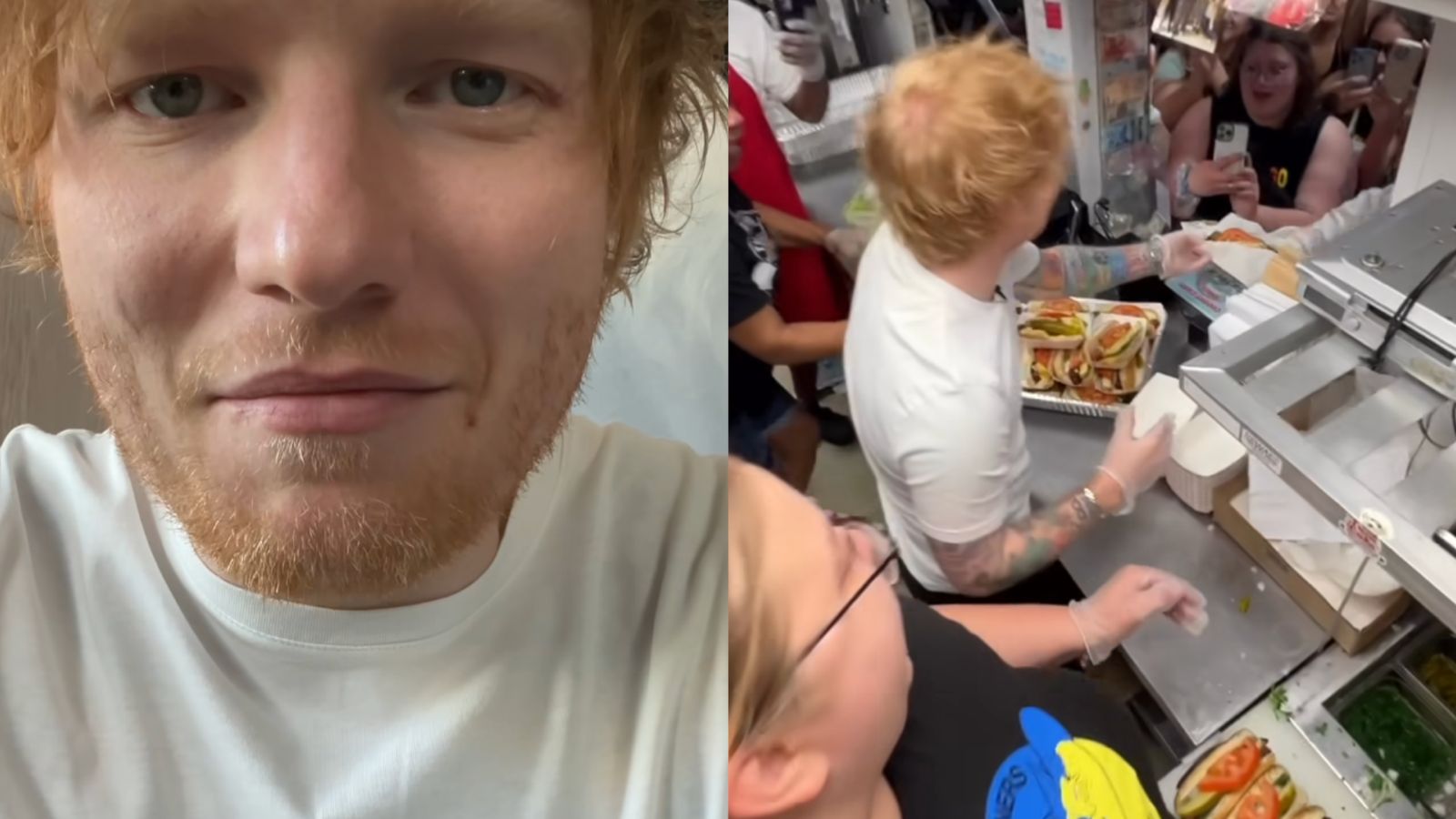 Ed Sheeran choca ao surgir trabalhando como garçom em lanchonete nos EUA