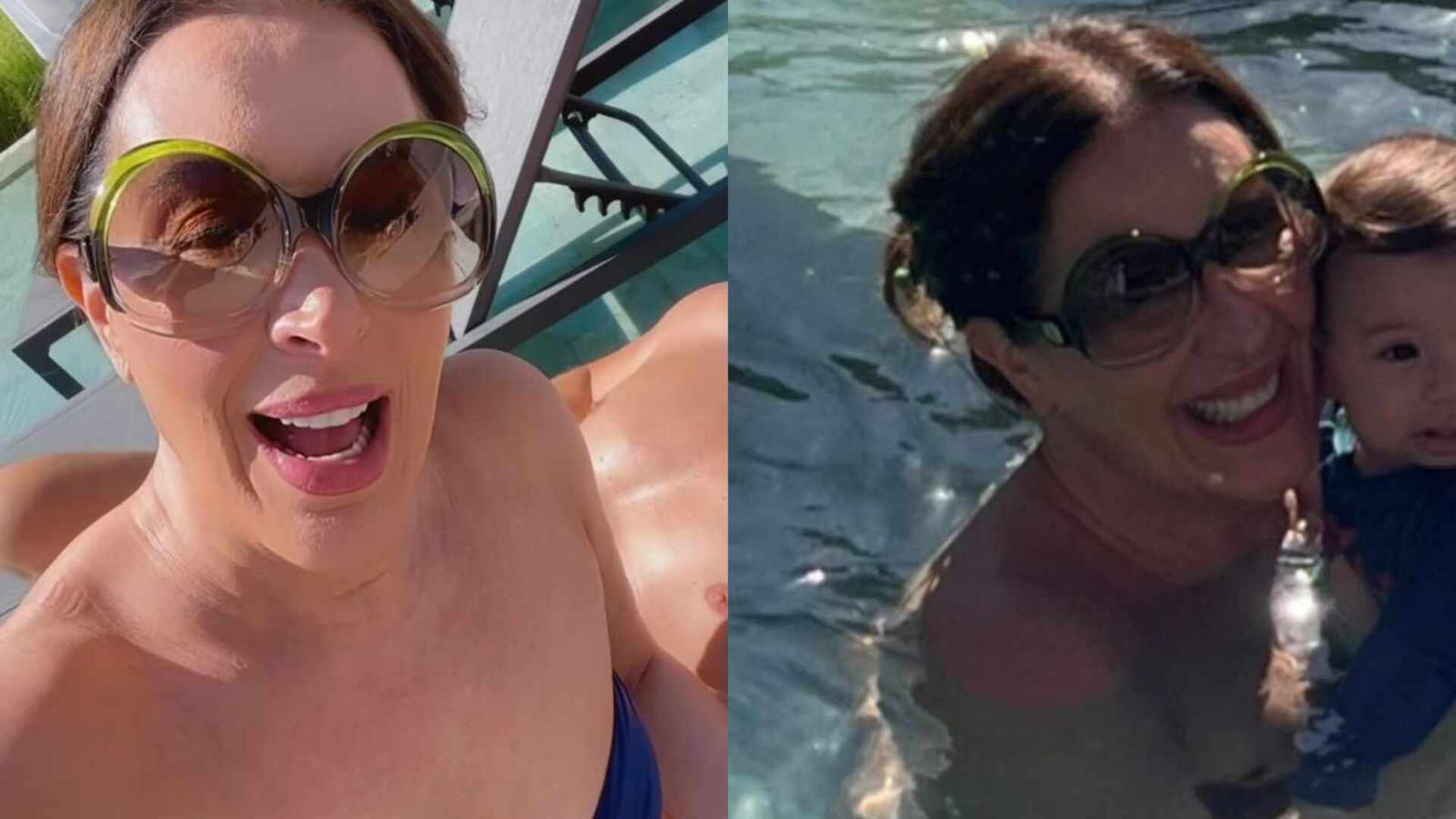 Claudia Raia mostra primeira vez de Luca na piscina de sua mansão